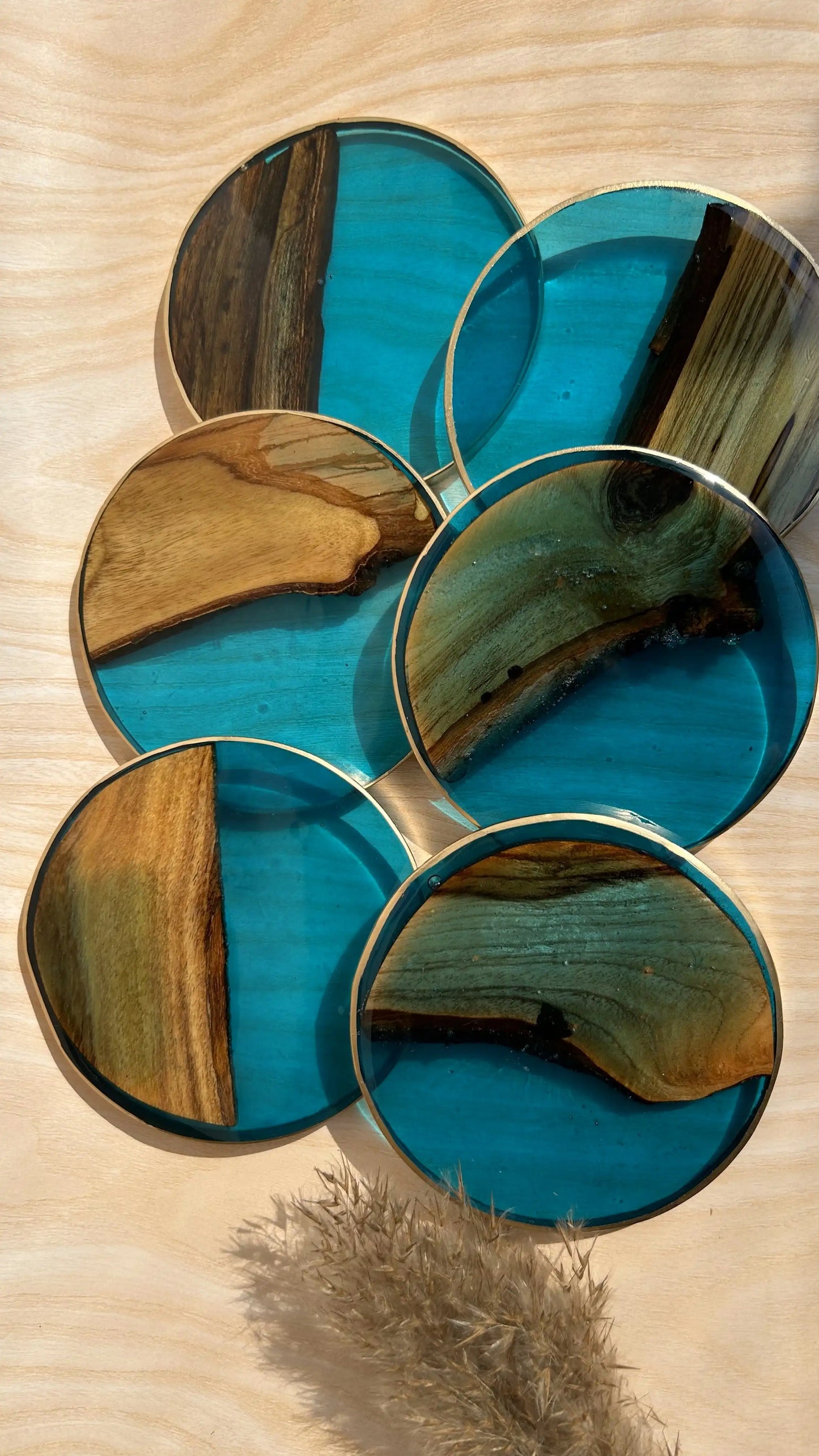 Blue Lagoon & Wood Coasters - Set of 6