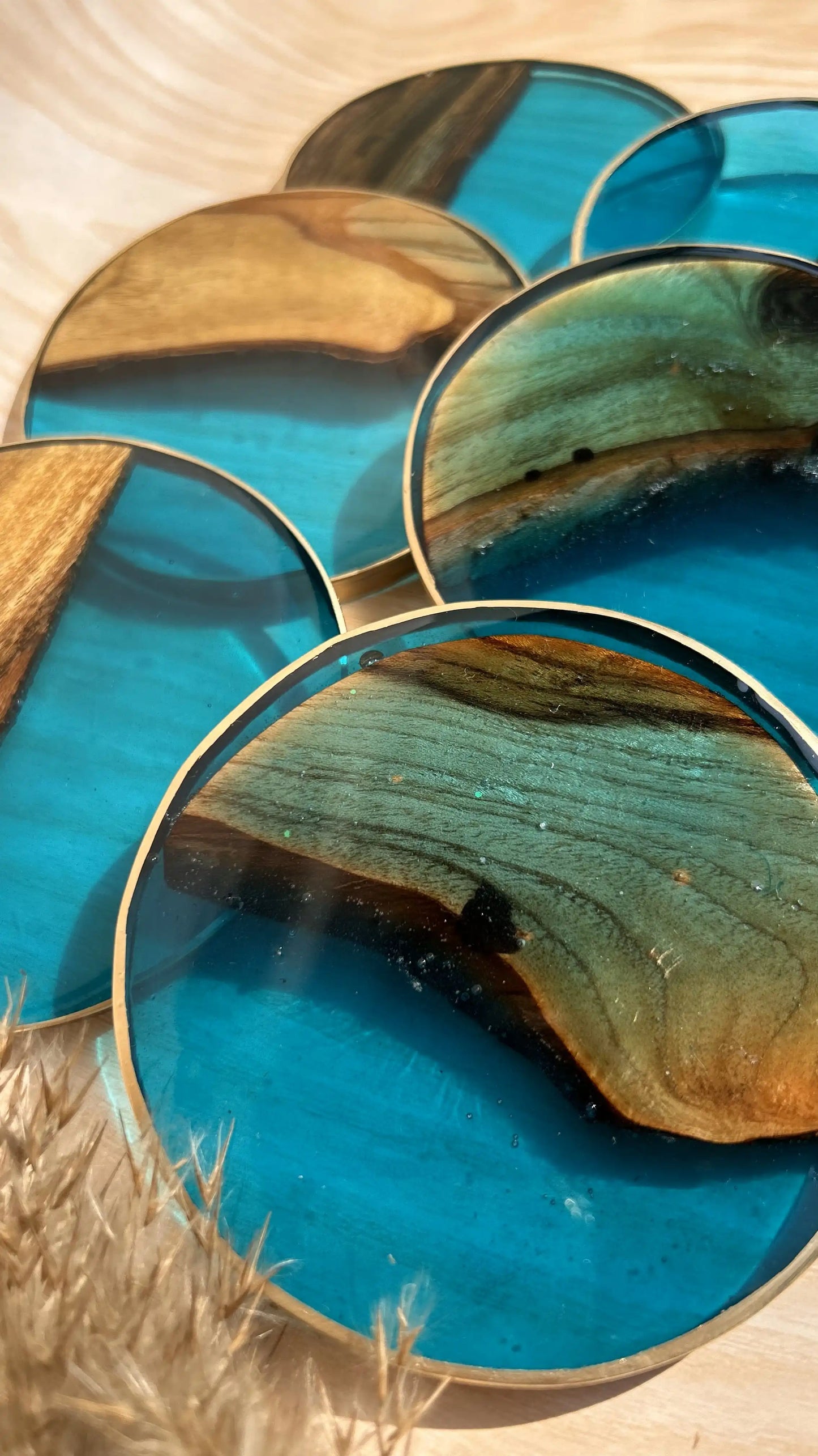 Blue Lagoon & Wood Coasters - Set of 6