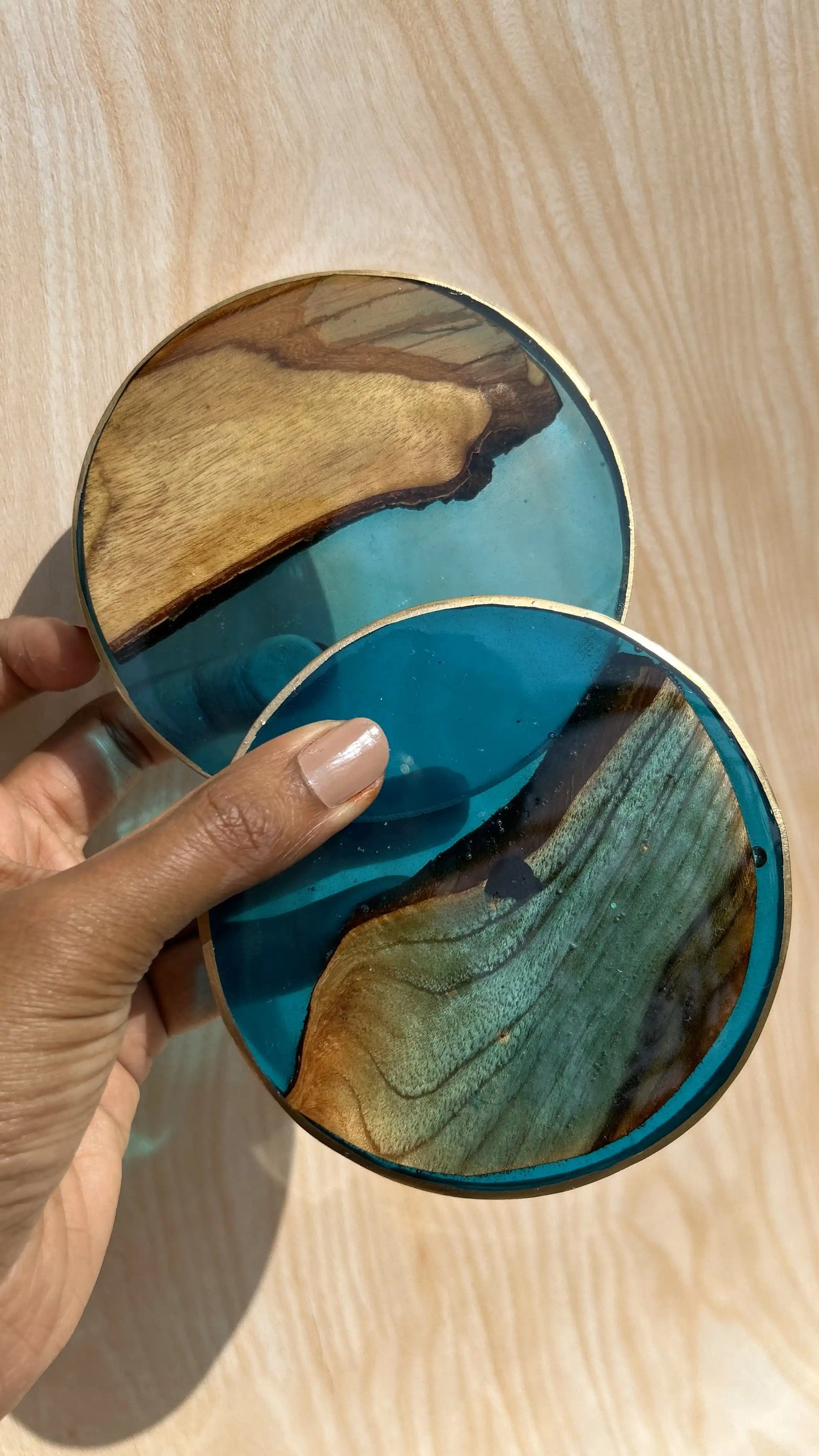 Blue Lagoon & Wood Coasters - Set of 6