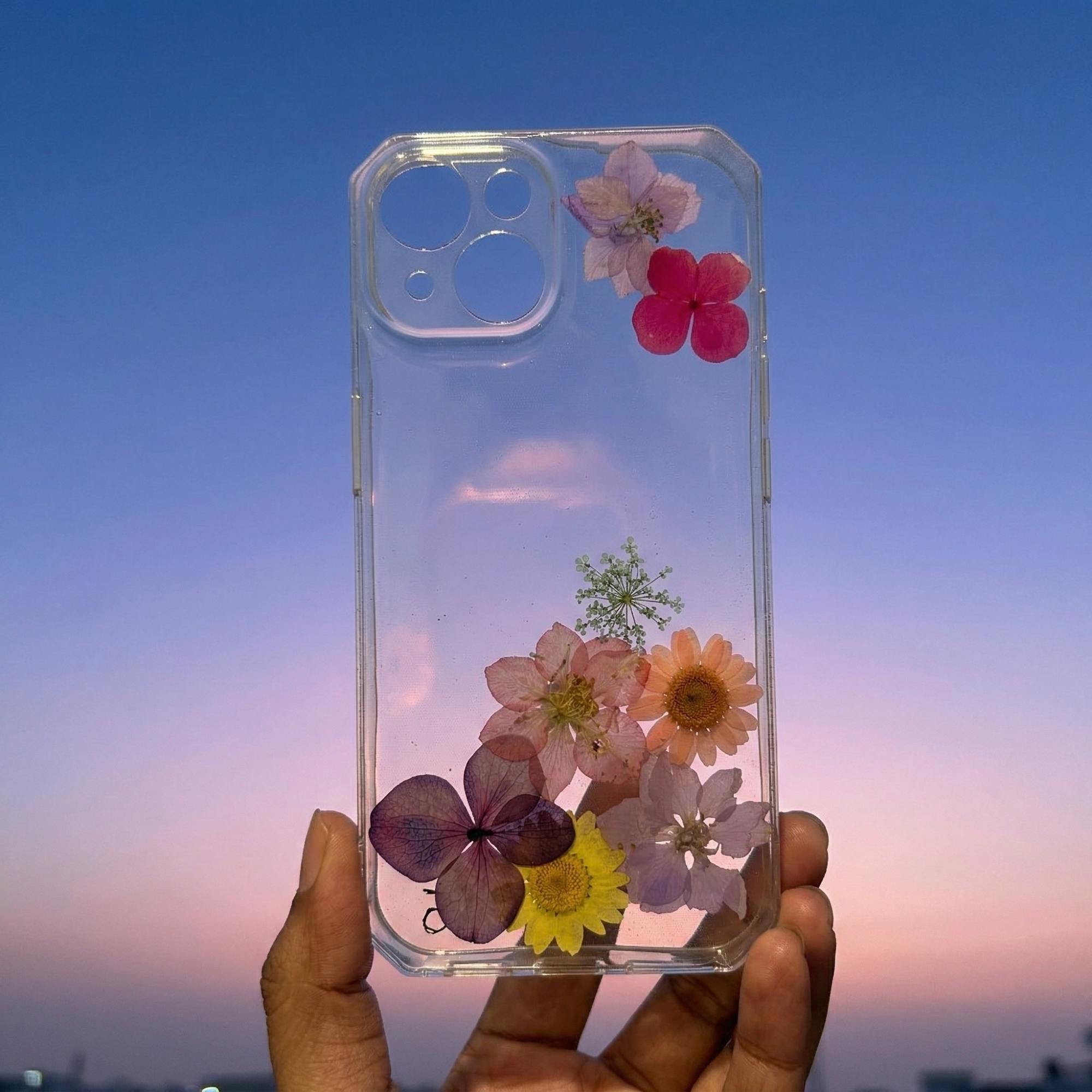 Pressed Flower Phone Case | Pink, Peach & Purple Hydrangeas with Mixed Wildflowers in Resin | Right Bloom | Case 12