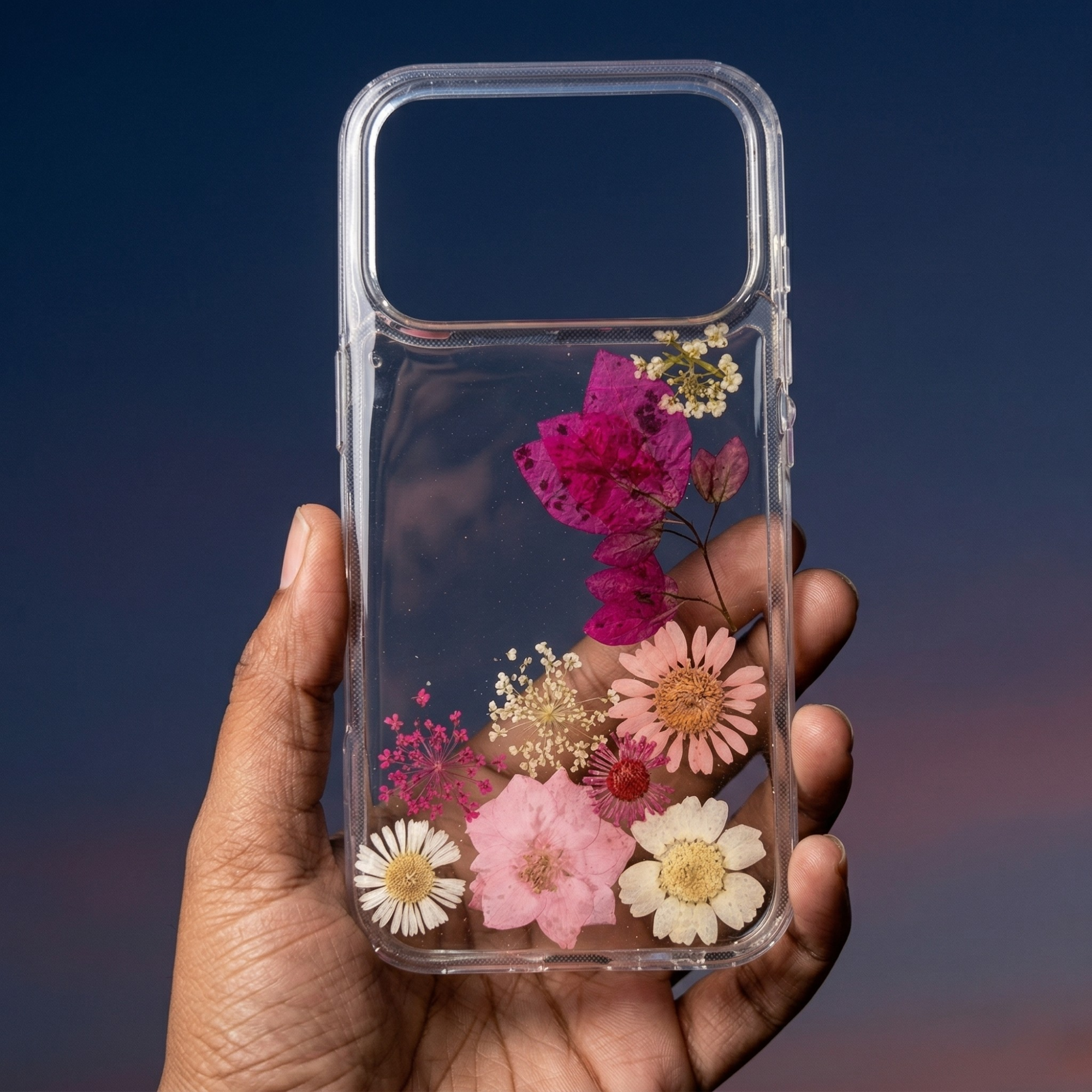 Pressed Flower Phone Case | Magenta Bougainvillea, Pink & White Daisies with Baby's Breath in Resin | Right Bloom | Case 16