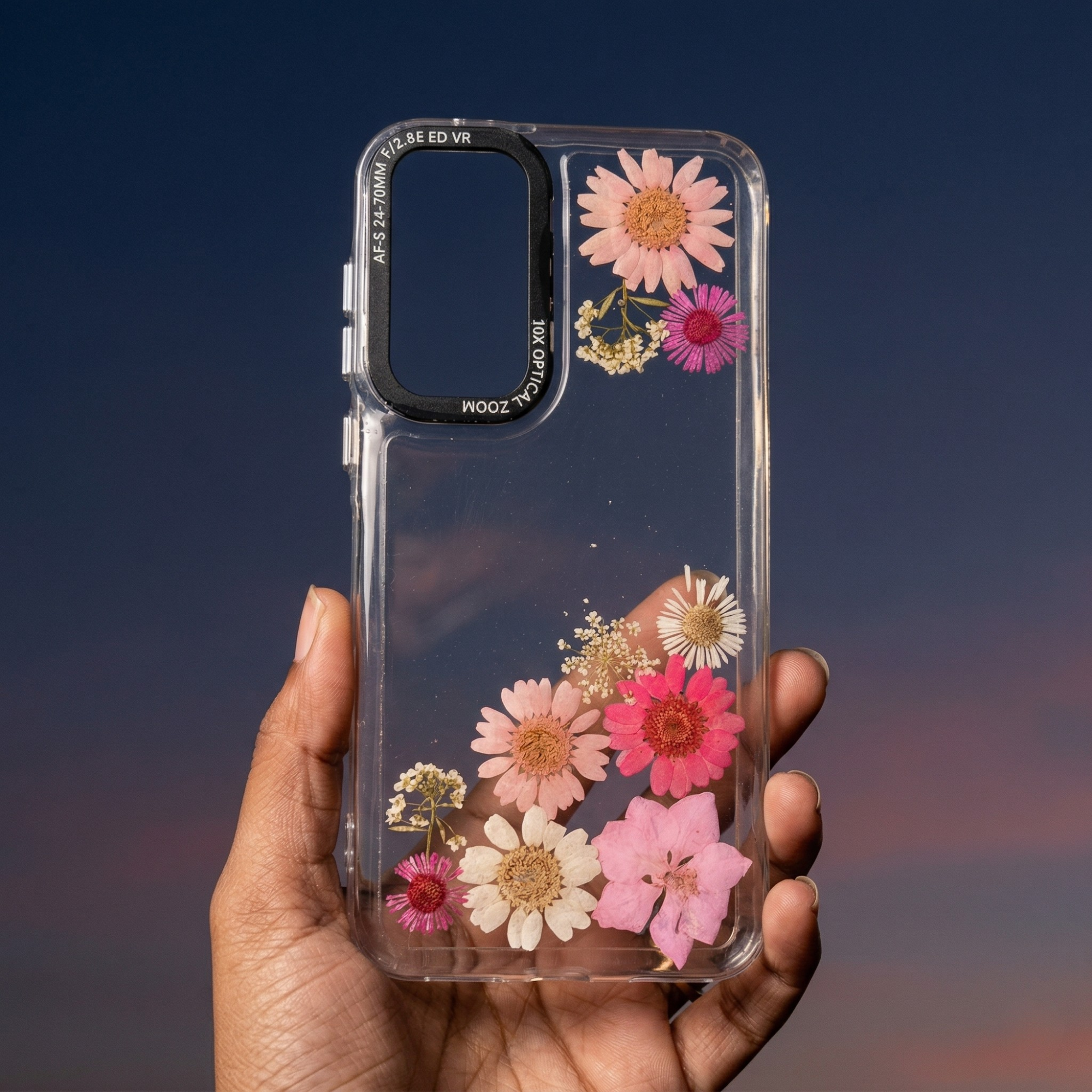 Pressed Flower Phone Case | Pink & Hot Pink Daisies with White Wildflowers & Baby's Breath in Resin | Right Bloom | Case 18