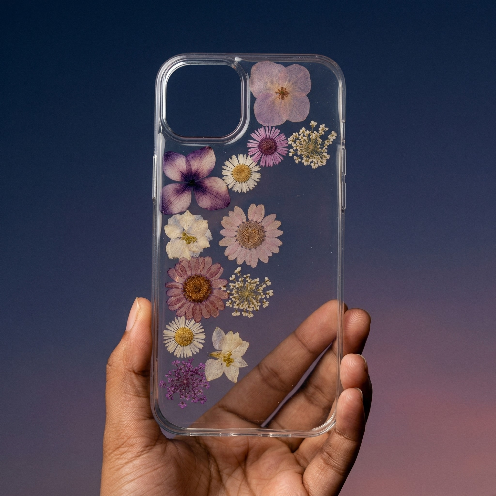 Pressed Flower Phone Case | Purple, Pink & White Mixed Flowers in Resin | Left Bloom Series | Case 1