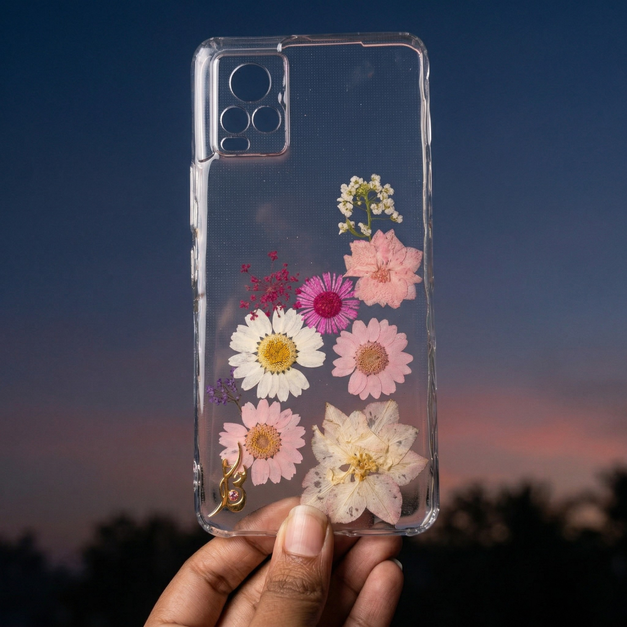 Pressed Flower Phone Case | Pink & White Mixed Flowers with Baby's Breath in Resin | Right Bloom | Case 2