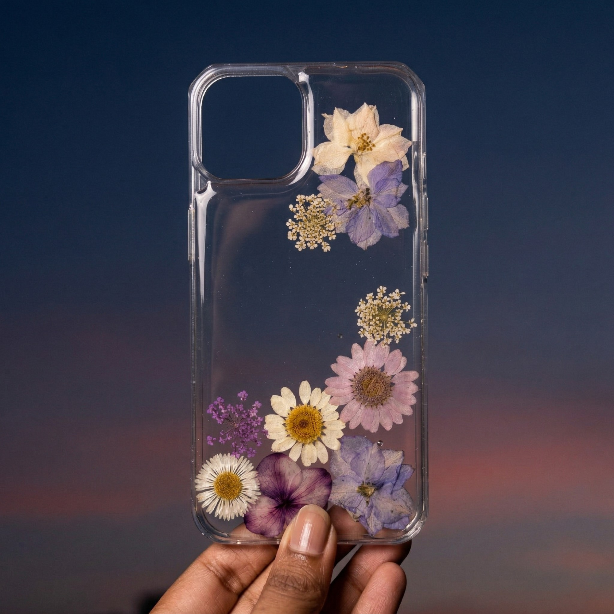 Pressed Flower Phone Case | Purple, Lavender & White Mixed Flowers with Baby's Breath in Resin | Right Bloom | Case 5