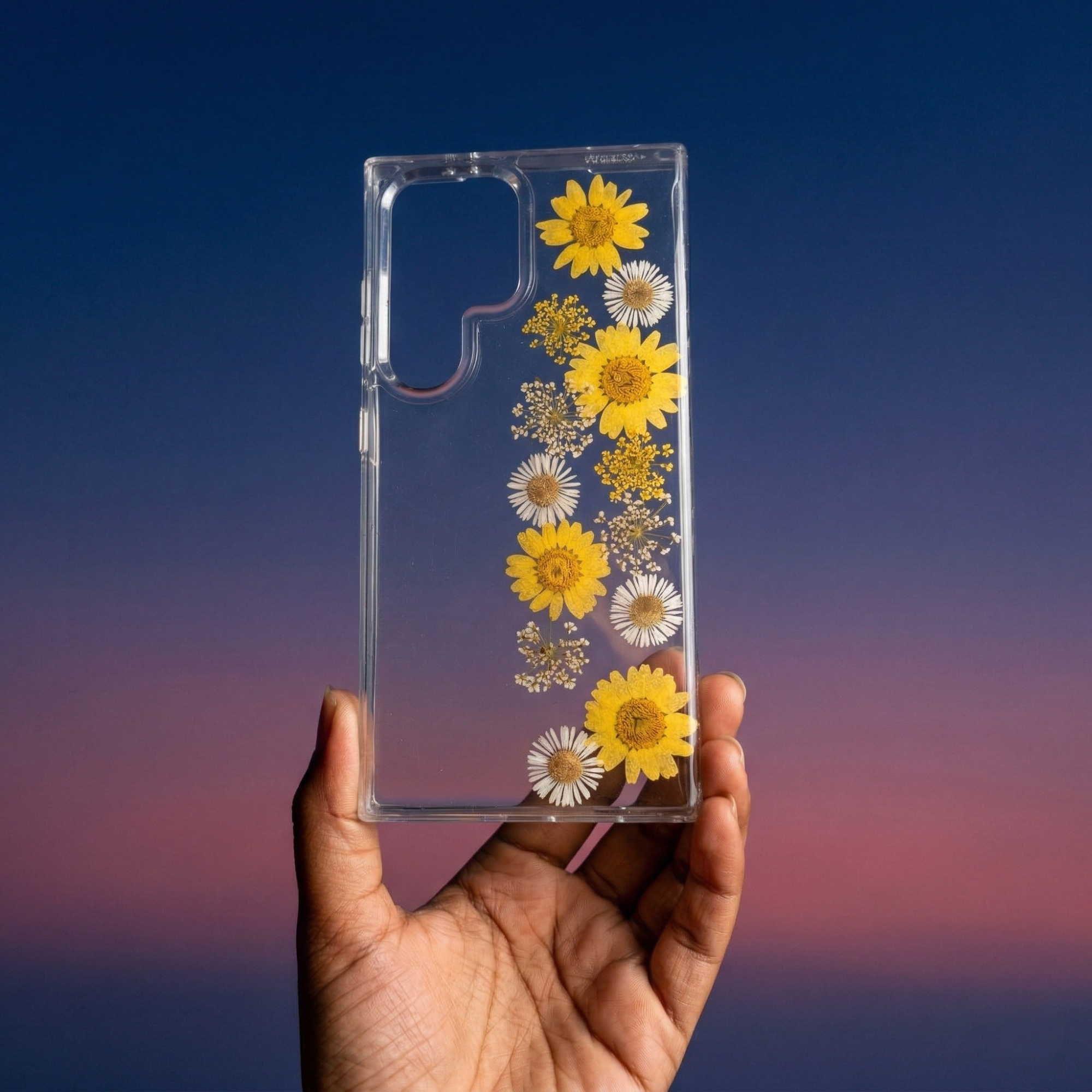 Pressed Flower Phone Case | Yellow Sunflowers & White Daisies with Yellow Baby's Breath in Resin | Straight Bloom | Case 6