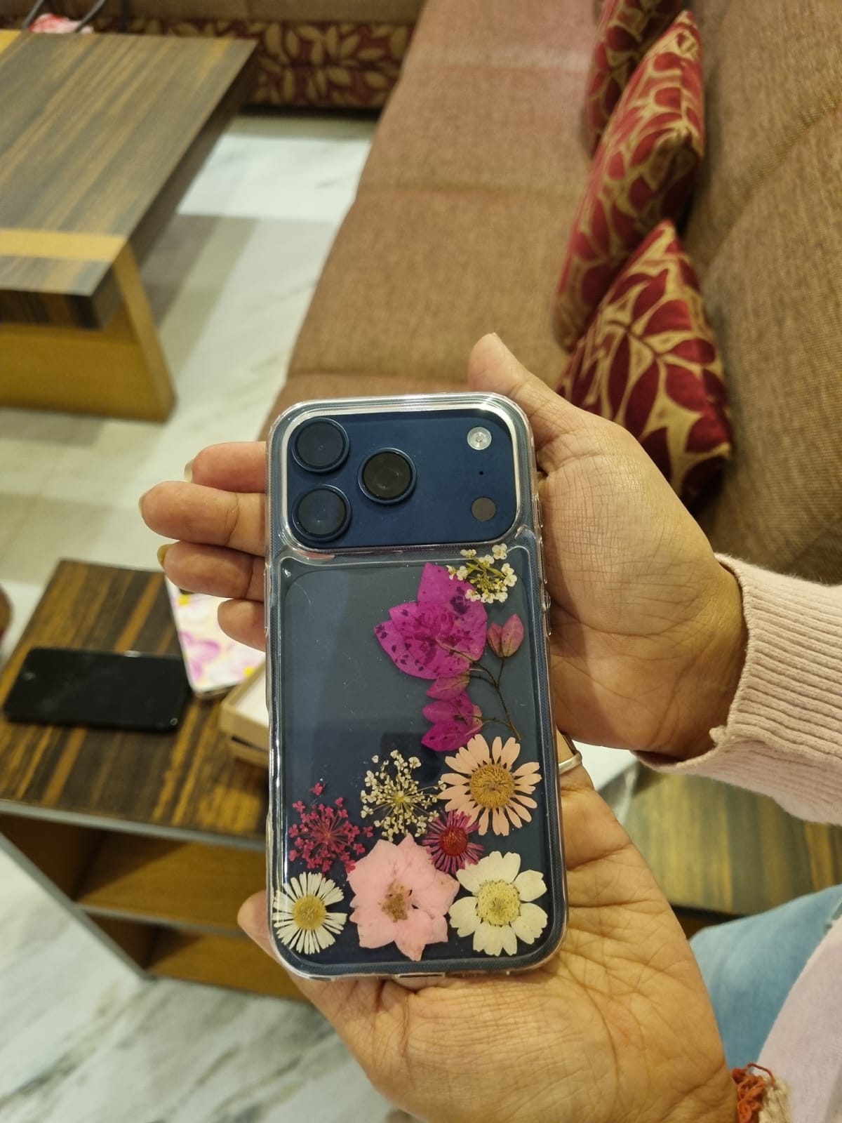 Pressed Flower Phone Case | Magenta Bougainvillea, Pink & White Daisies with Baby's Breath in Resin | Right Bloom | Case 16