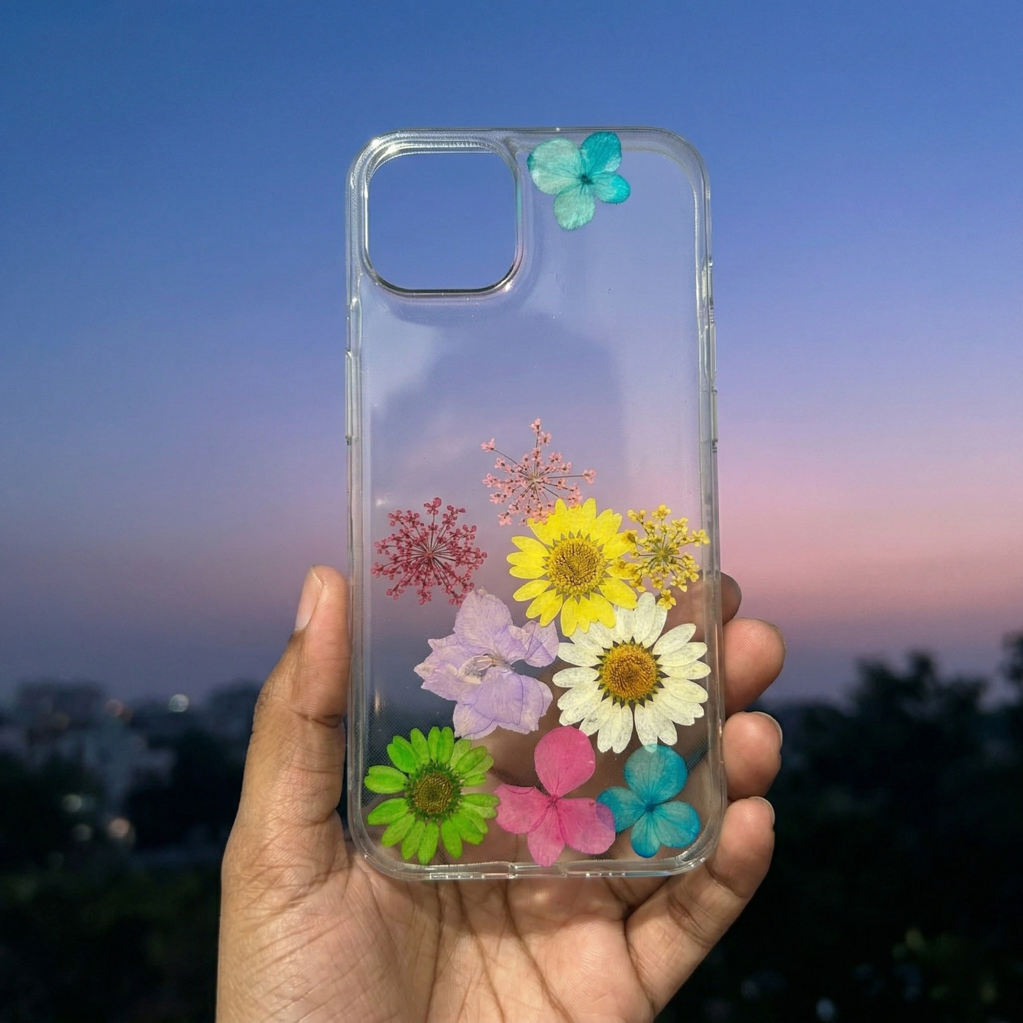 Pressed Flower Phone Case | Rainbow Daisies & Hydrangeas with Colorful Baby's Breath in Resin | Right Bloom | Case 9