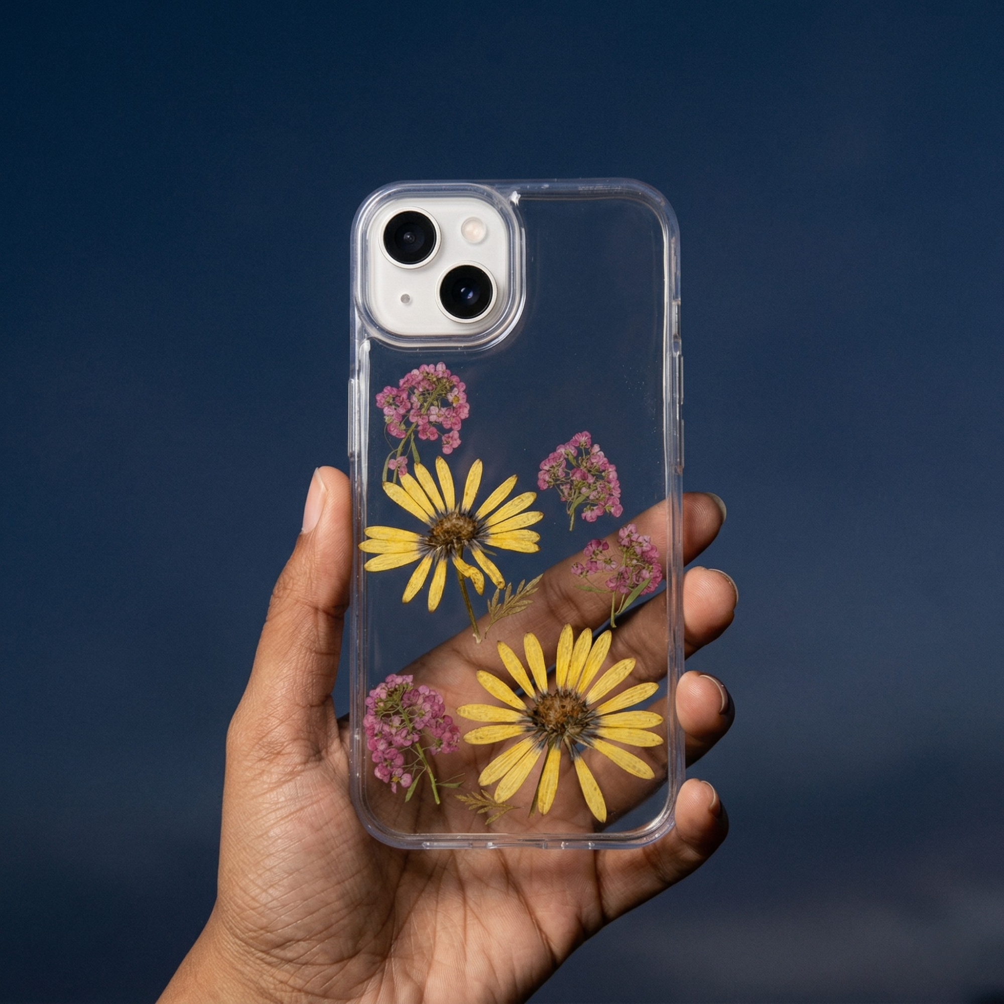 Pressed Flower Phone Case | Yellow Sunflowers & Pink Baby's Breath in Resin | Centre Bloom | Case 2