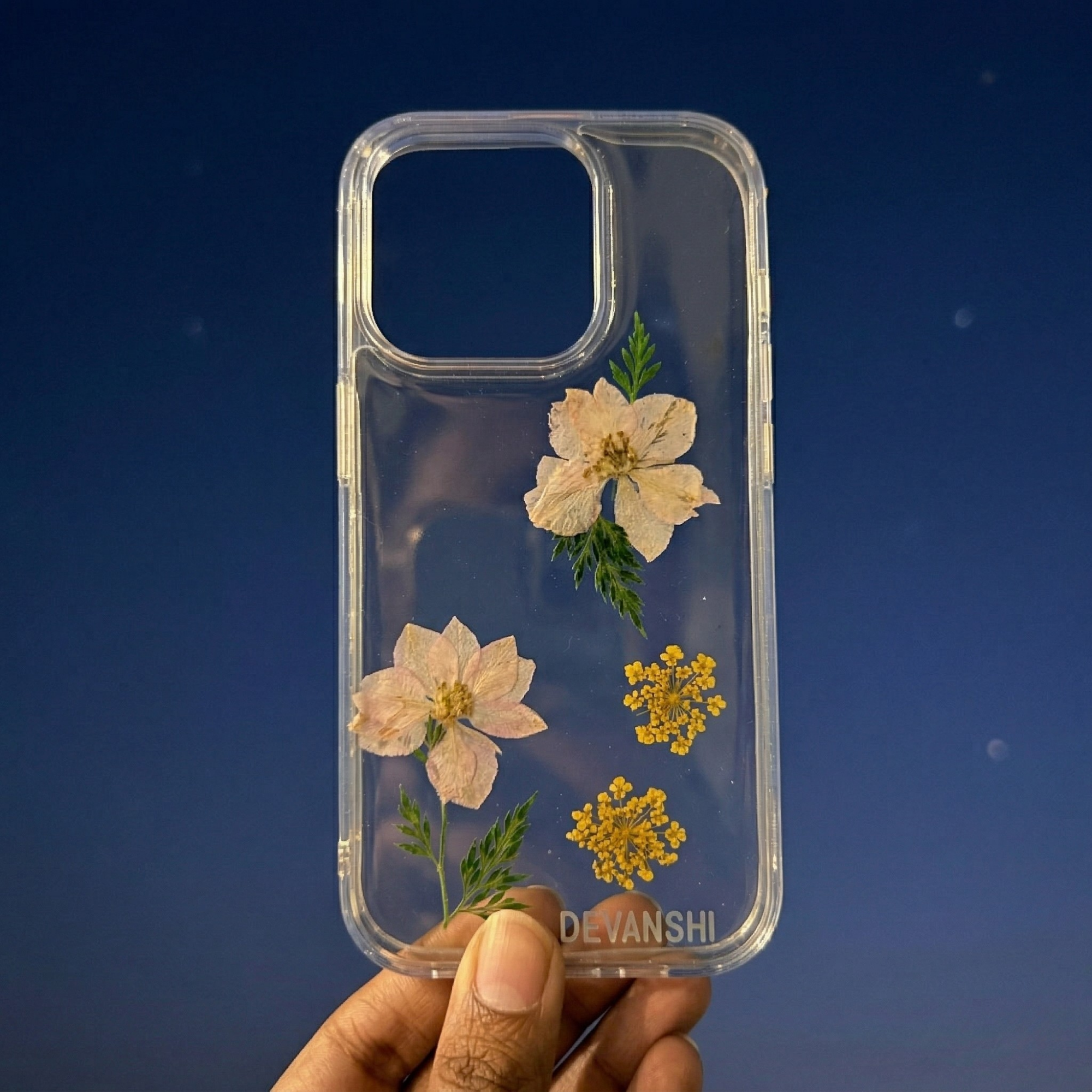 Pressed Flower Phone Case | White Wildflowers & Yellow Baby's Breath with Green Ferns in Resin | Centre Bloom | Case 7