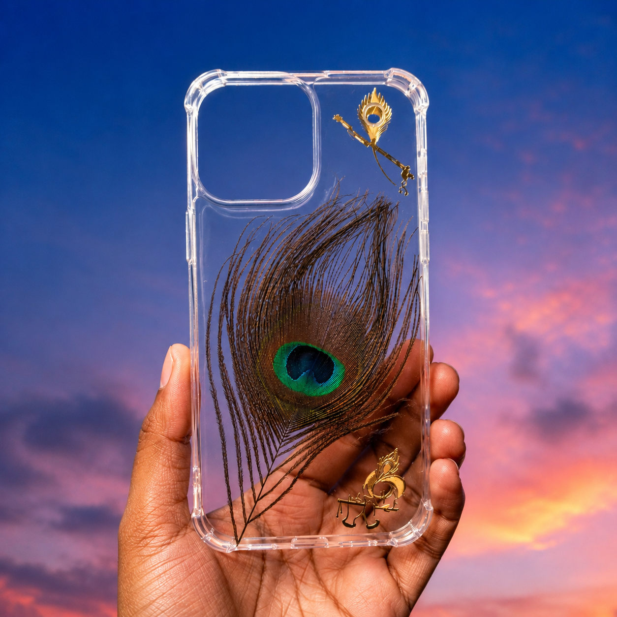 Peacock Feather Phone Case | Real Mor Pankh in Clear Resin | Krishna Aesthetic Cover