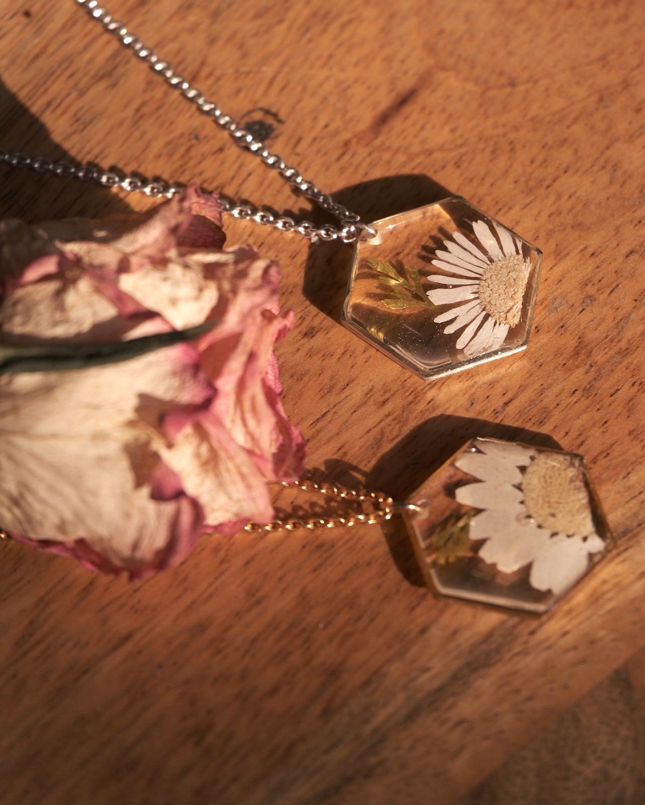 Daisy Medallion Hexagon Necklace