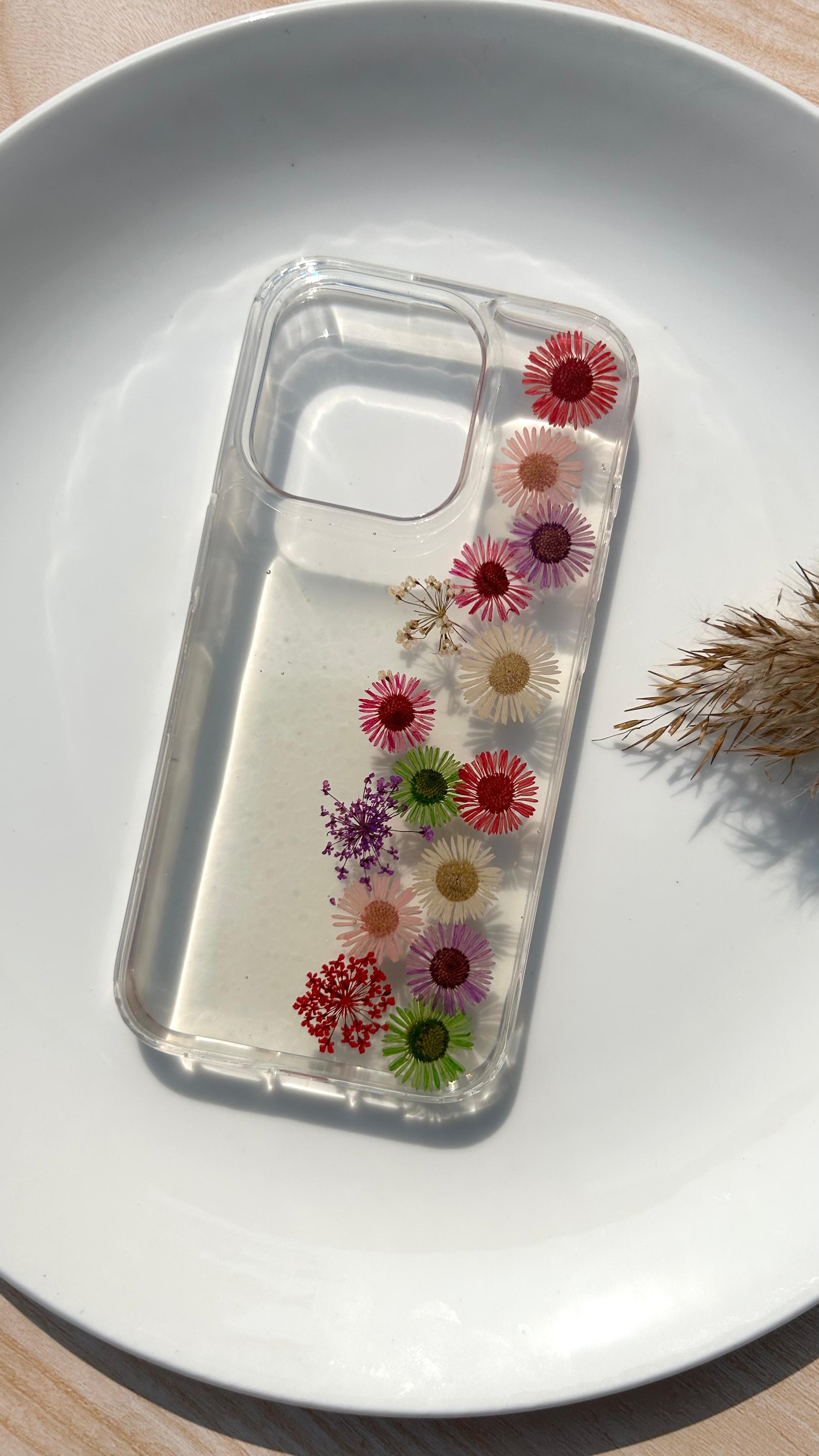 Pressed Flower Phone Case | Rainbow Asters in a Full Length Straight Bloom with Baby's Breath in Resin | Straight Bloom | Case 10