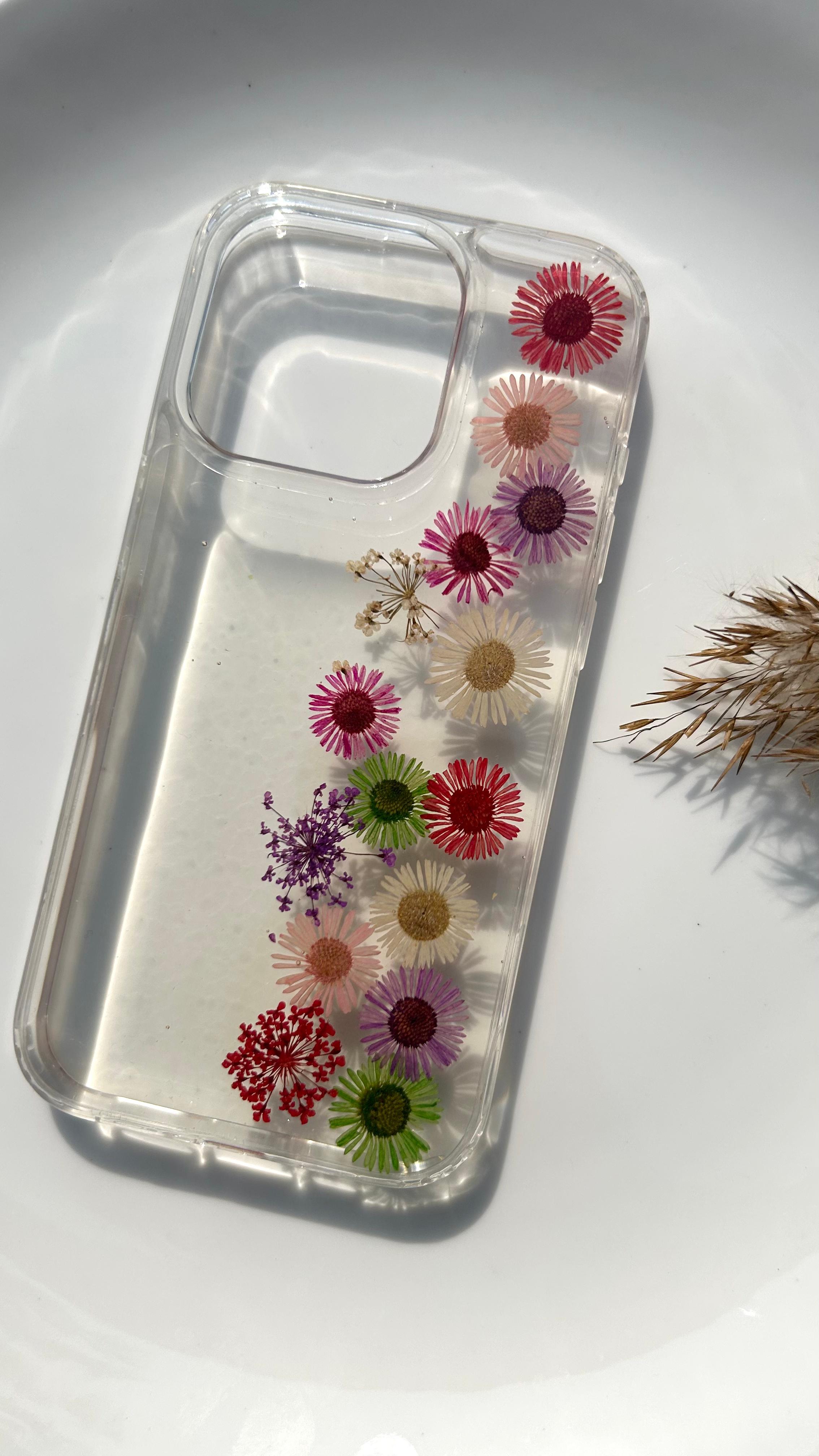 Pressed Flower Phone Case | Rainbow Asters in a Full Length Straight Bloom with Baby's Breath in Resin | Straight Bloom | Case 10