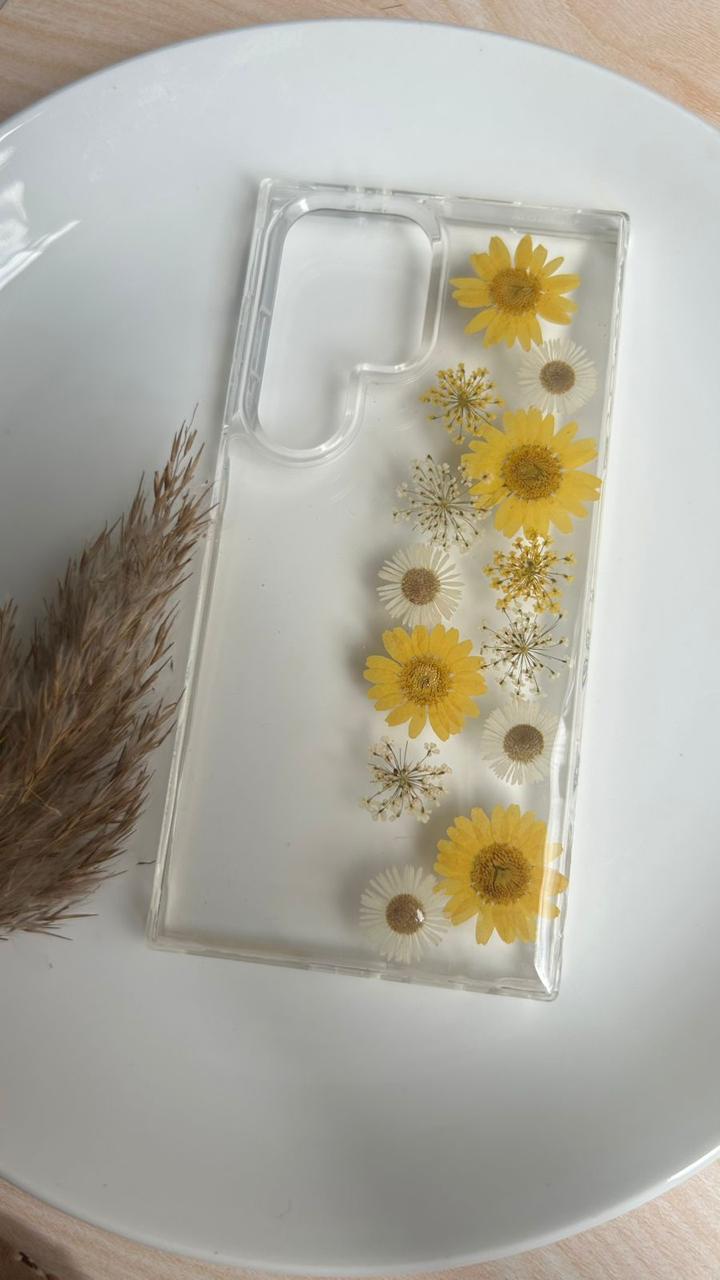 Pressed Flower Phone Case | Yellow Sunflowers & White Daisies with Yellow Baby's Breath in Resin | Straight Bloom | Case 6