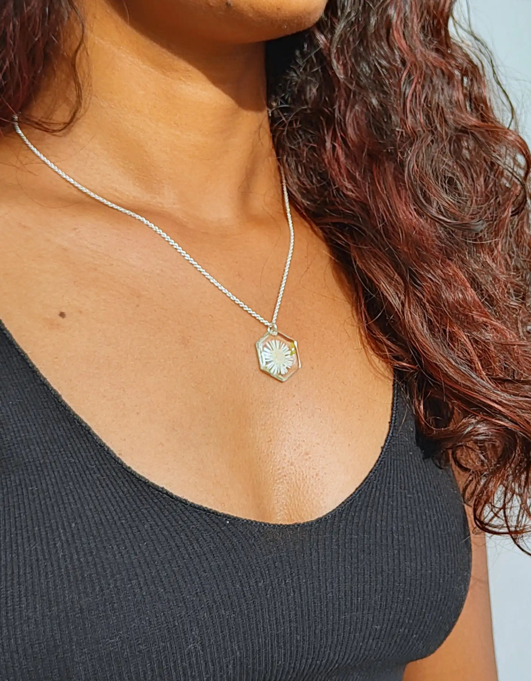 Daisy Medallion Hexagon Necklace