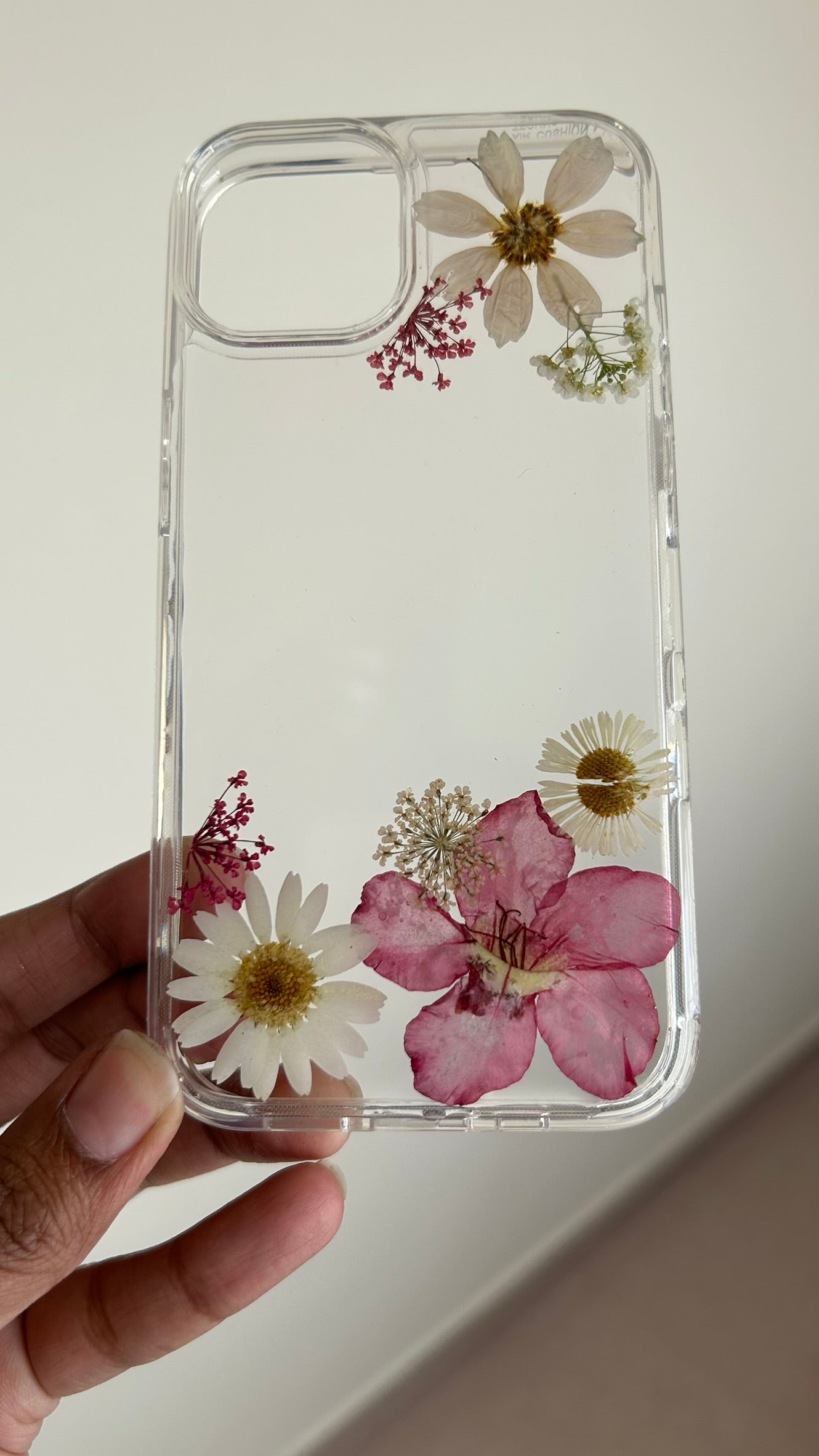 Pressed Flower Phone Case | Peach, Pink & Burgundy Mixed Flowers with Dried Ferns in Resin | Right Bloom | Case 1