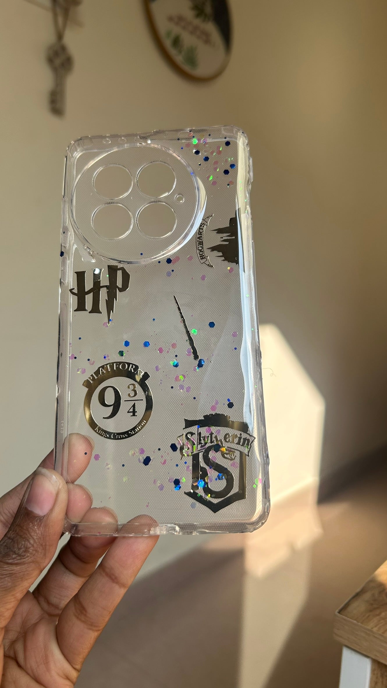Pressed Flower Phone Case | Harry Potter Slytherin | Platform 9¾ & Gold Wizard Charms with Holographic Glitter in Resin | Case 3