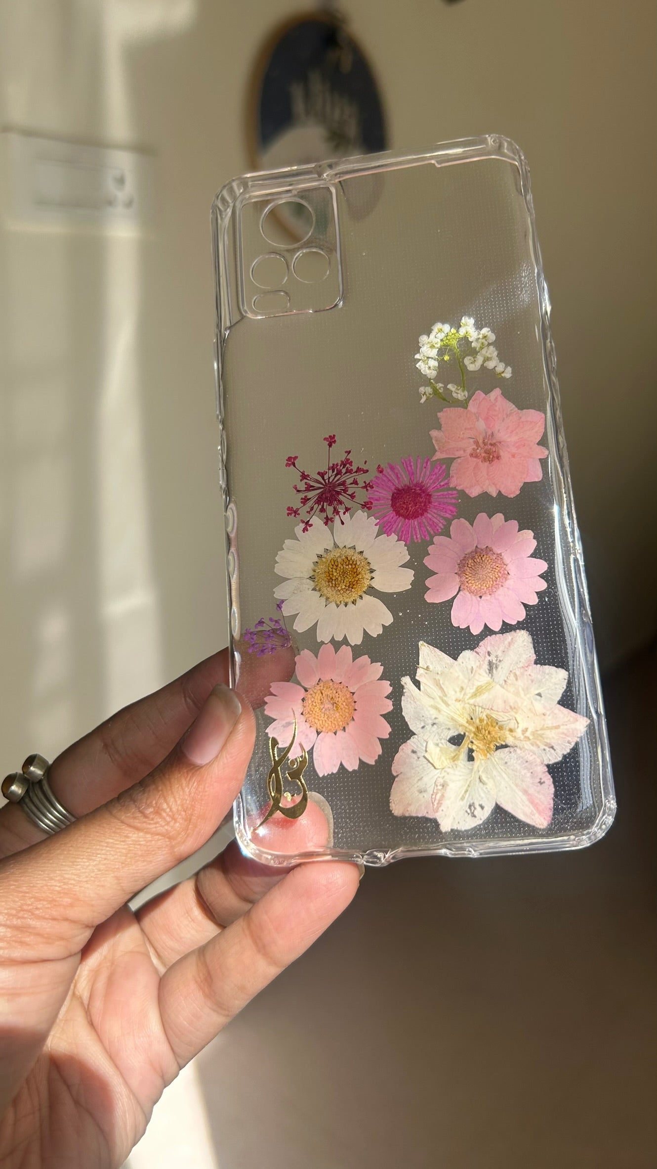 Pressed Flower Phone Case | Pink & White Mixed Flowers with Baby's Breath in Resin | Right Bloom | Case 2