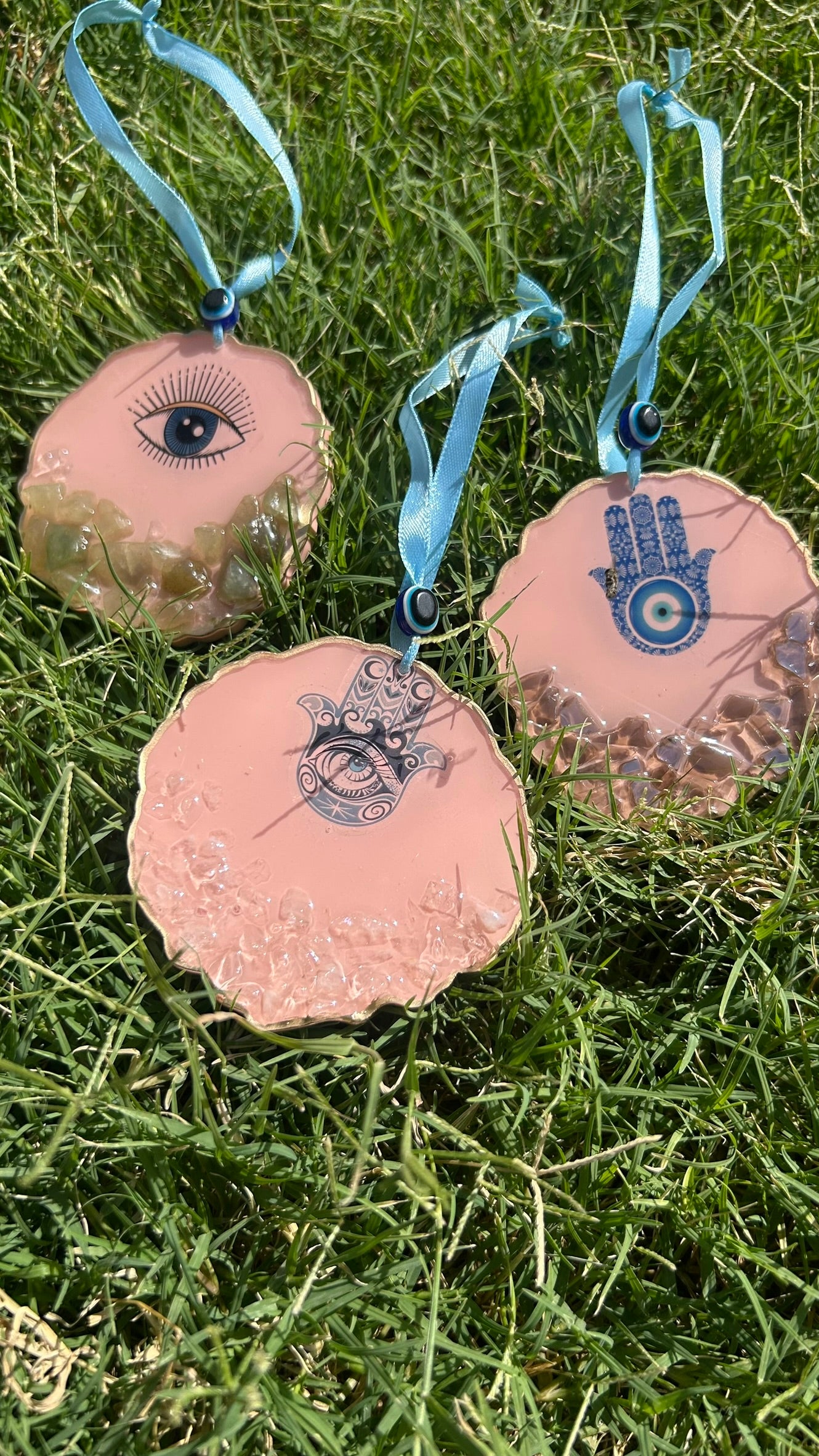 BloomDrop Car Hanging - Evil Eye | Peach Pink | White Crystal