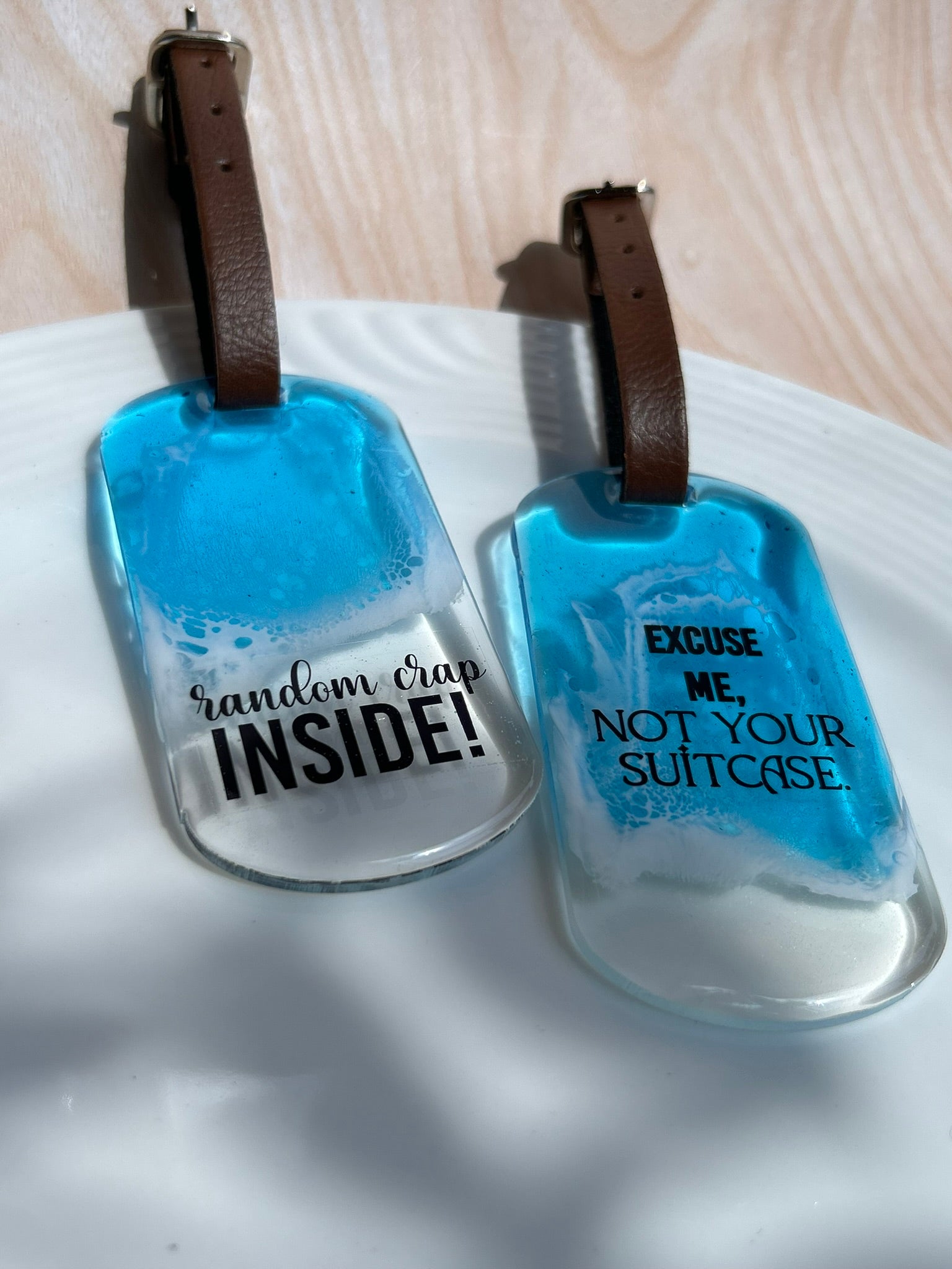 Ocean Reverie Luggage Tags - "Random Crap Inside" | Transperant Blue