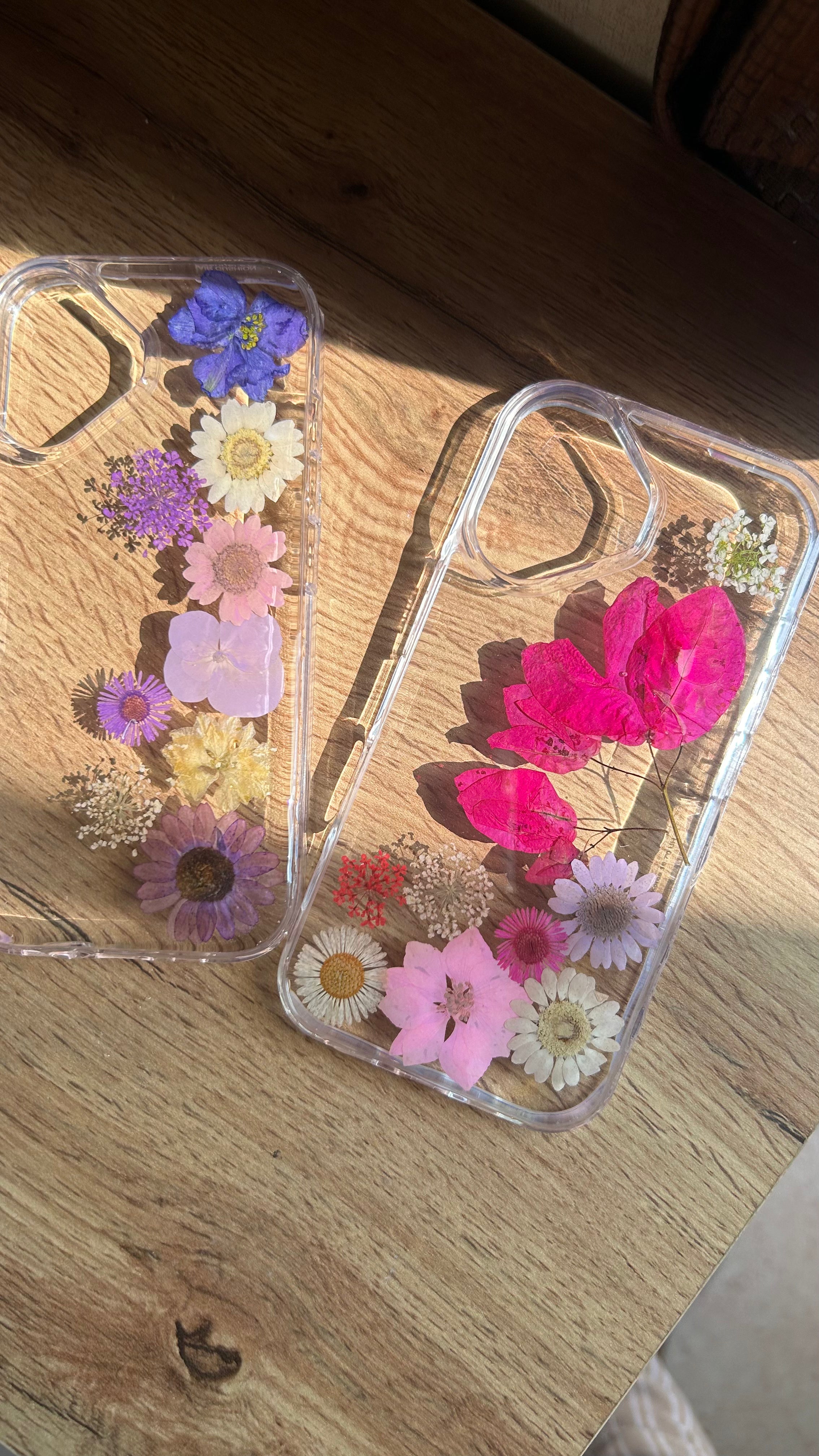 Pressed Flower Phone Case | Magenta Bougainvillea, Pink & White Daisies with Baby's Breath in Resin | Right Bloom | Case 16