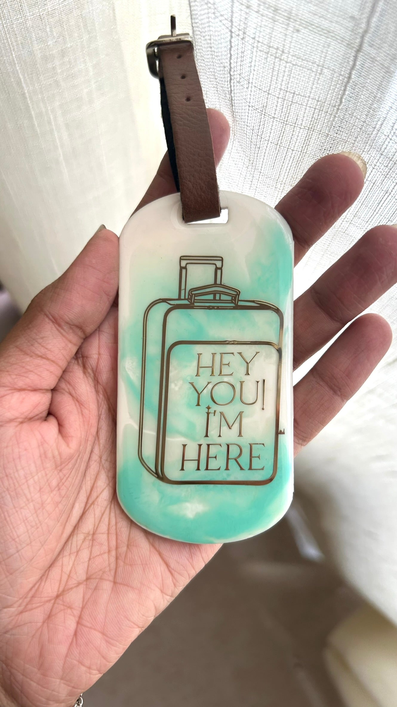 Ocean Reverie Luggage Tags - "Hey You I am here" | Sea Green