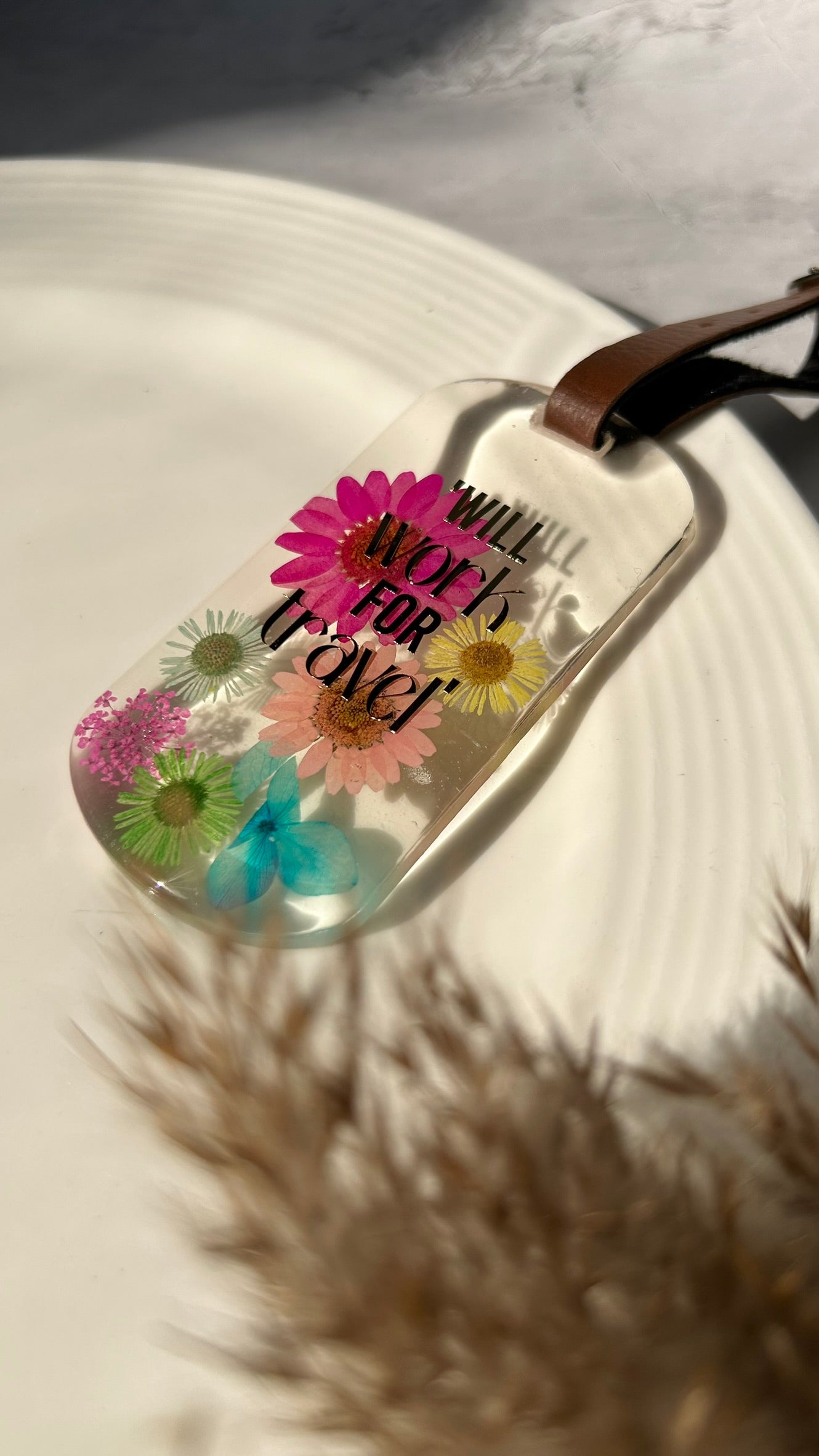 Flora Faraway Resin Luggage Tags - "Will work for travel" | Pink Flowers