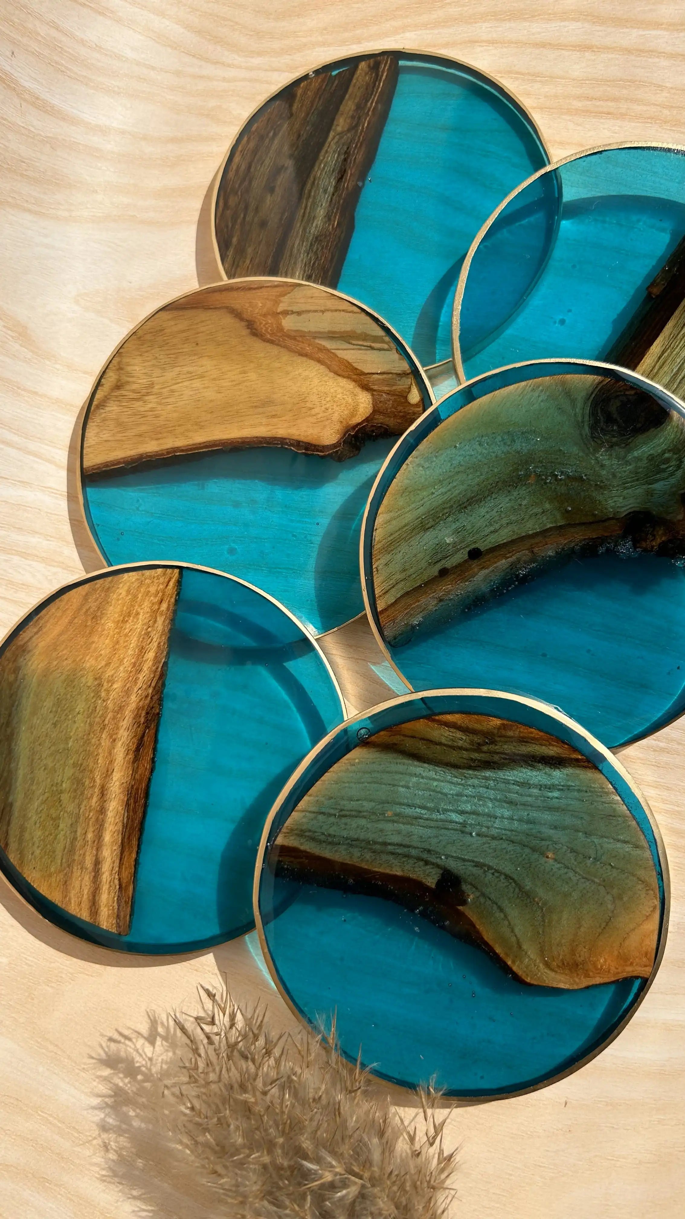 Blue Lagoon & Wood Coasters - Set of 6