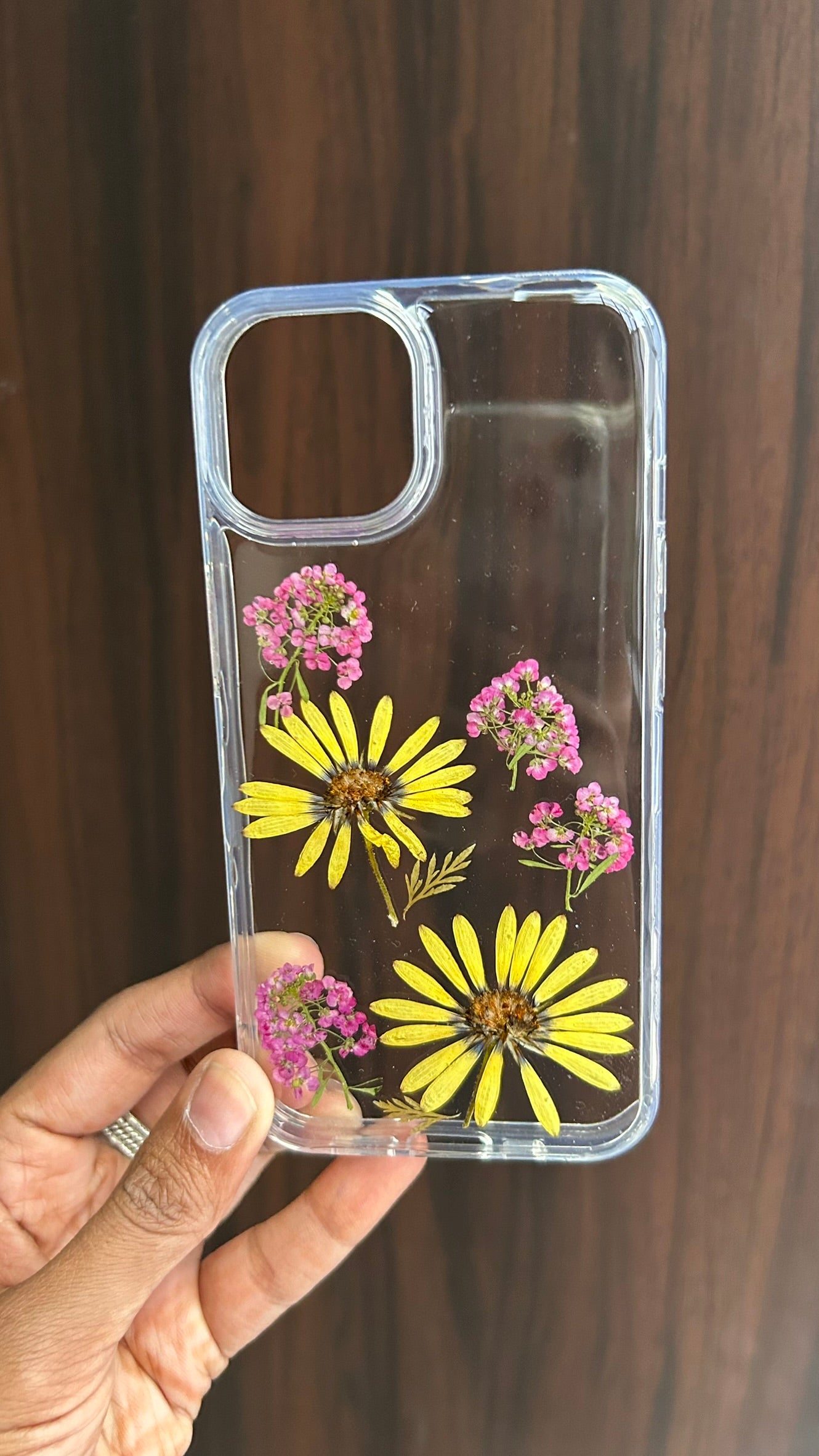 Pressed Flower Phone Case | Yellow Sunflowers & Pink Baby's Breath in Resin | Centre Bloom | Case 2
