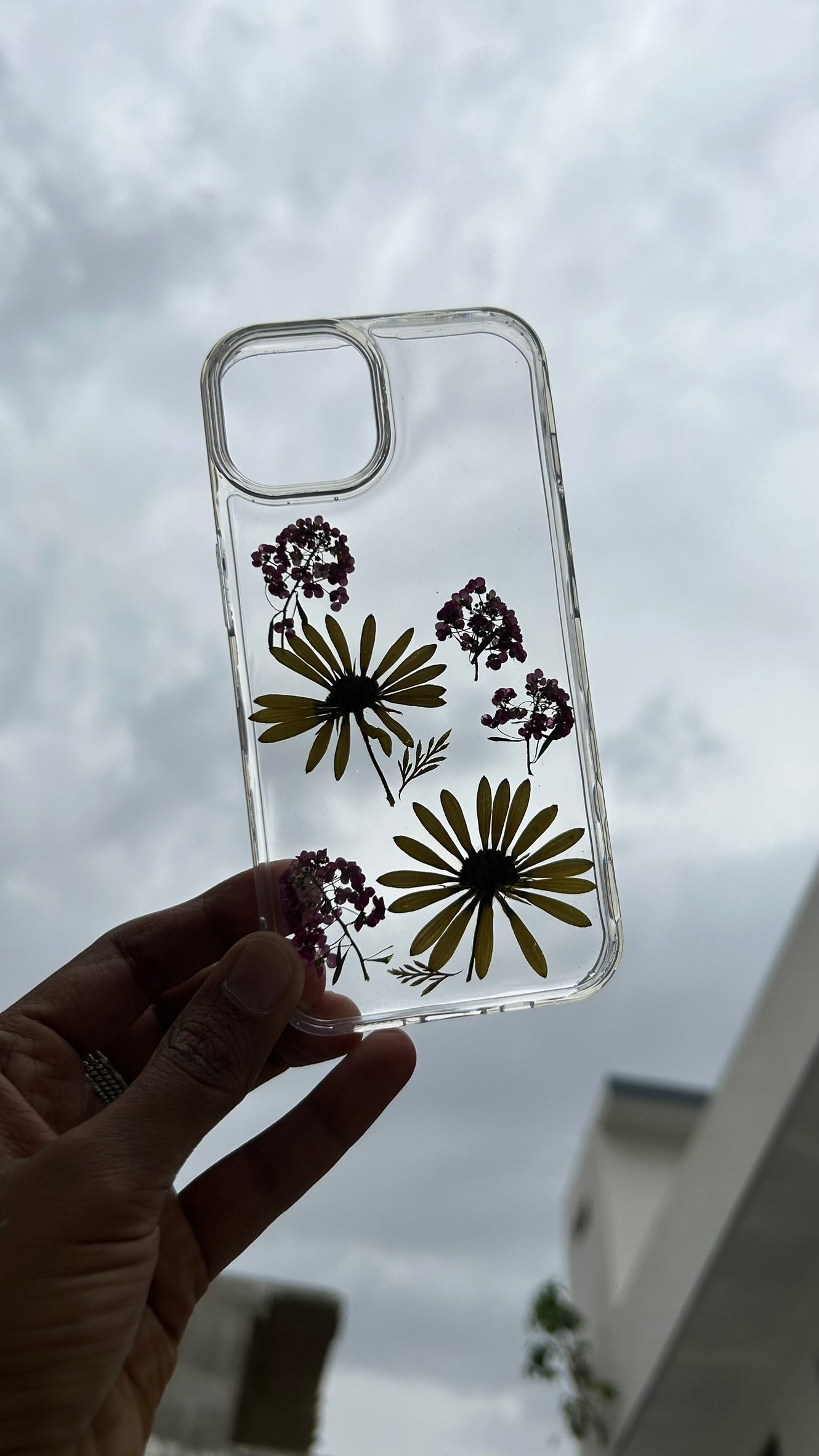 Pressed Flower Phone Case | Yellow Sunflowers & Pink Baby's Breath in Resin | Centre Bloom | Case 2