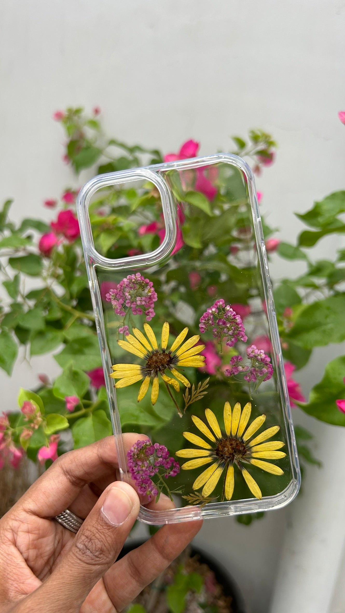 Pressed Flower Phone Case | Yellow Sunflowers & Pink Baby's Breath in Resin | Centre Bloom | Case 2