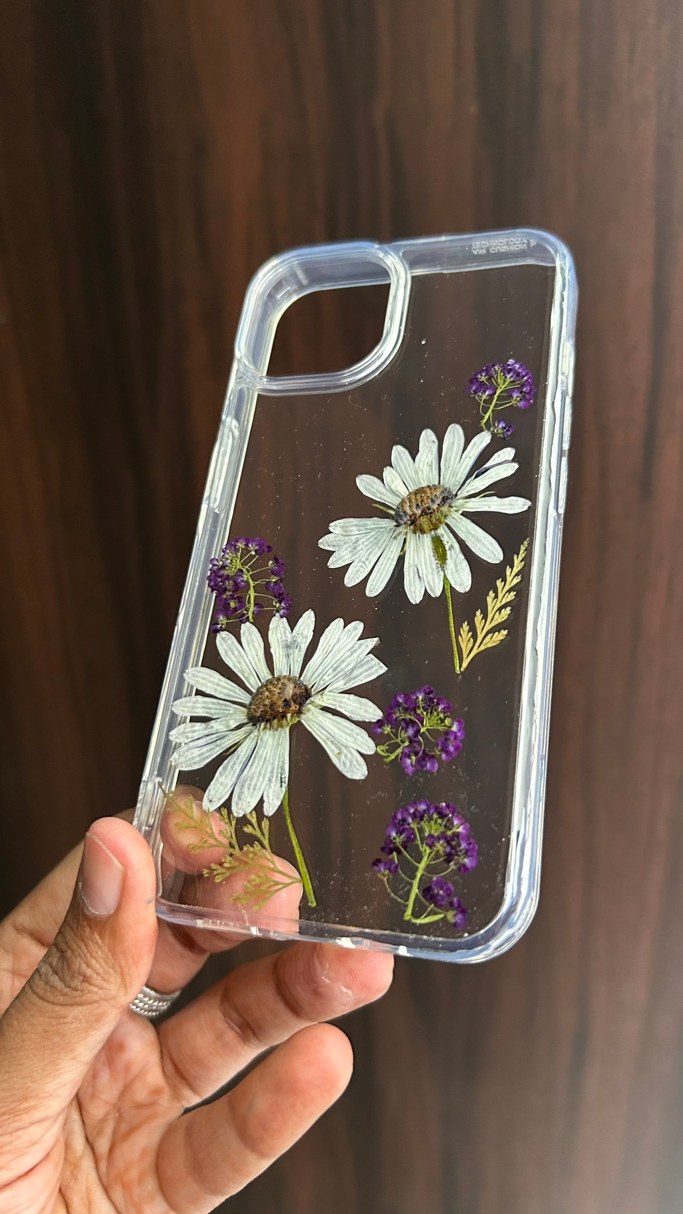 Pressed Flower Phone Case | White Daisies & Purple Baby's Breath with Dried Ferns in Resin | Centre Bloom | Case 4