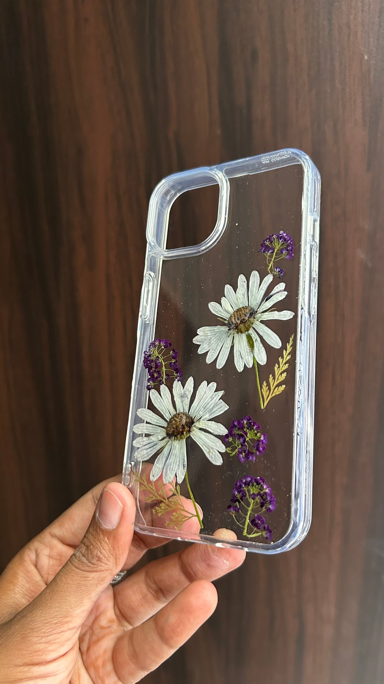 Pressed Flower Phone Case | White Daisies & Purple Baby's Breath with Dried Ferns in Resin | Centre Bloom | Case 4