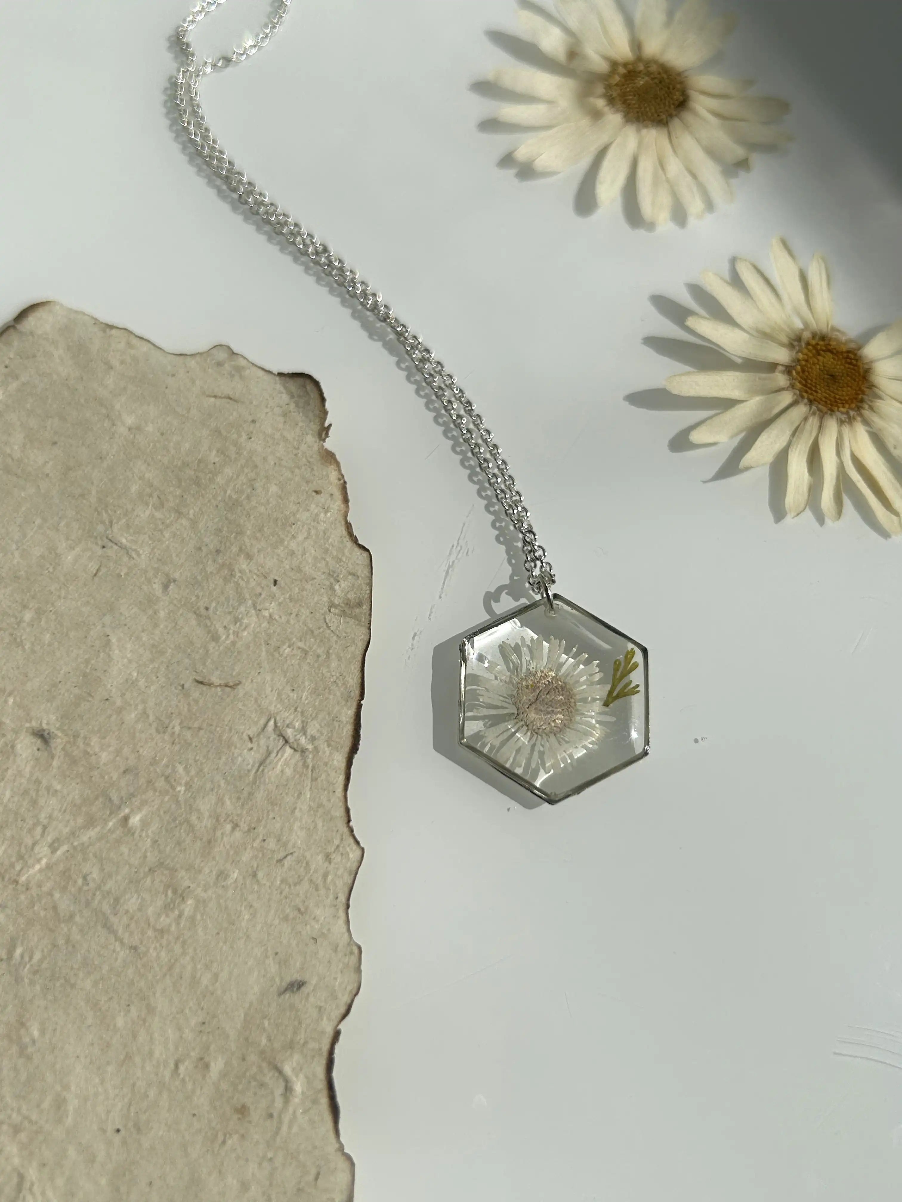 Daisy Medallion Hexagon Necklace