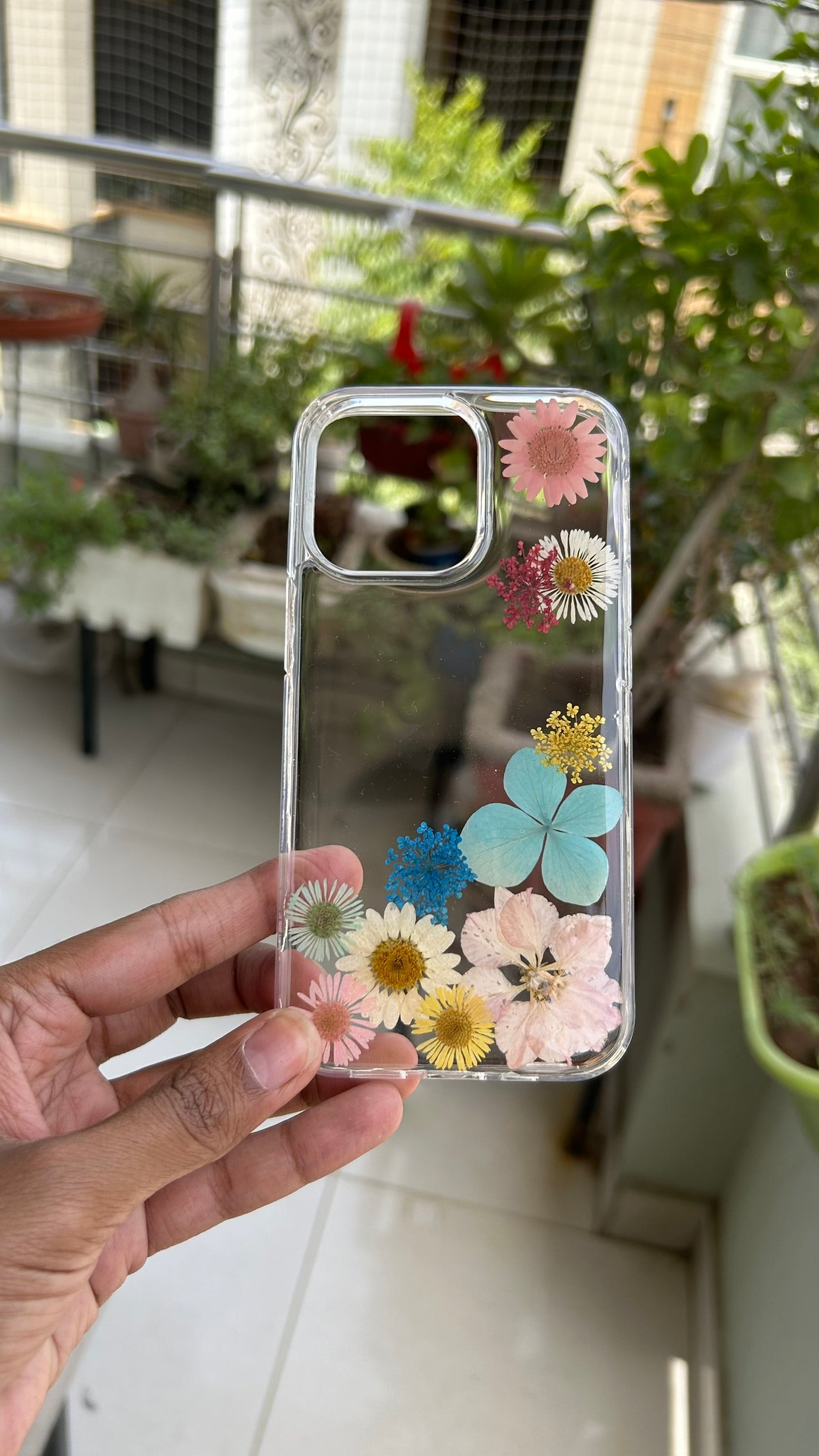 Pressed Flower Phone Case | Rainbow Mixed Flowers with Teal Hydrangea & Blue Baby's Breath in Resin | Right Bloom | Case 6