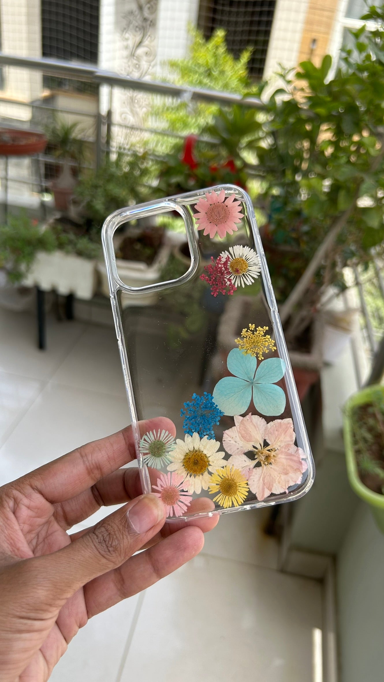 Pressed Flower Phone Case | Rainbow Mixed Flowers with Teal Hydrangea & Blue Baby's Breath in Resin | Right Bloom | Case 6