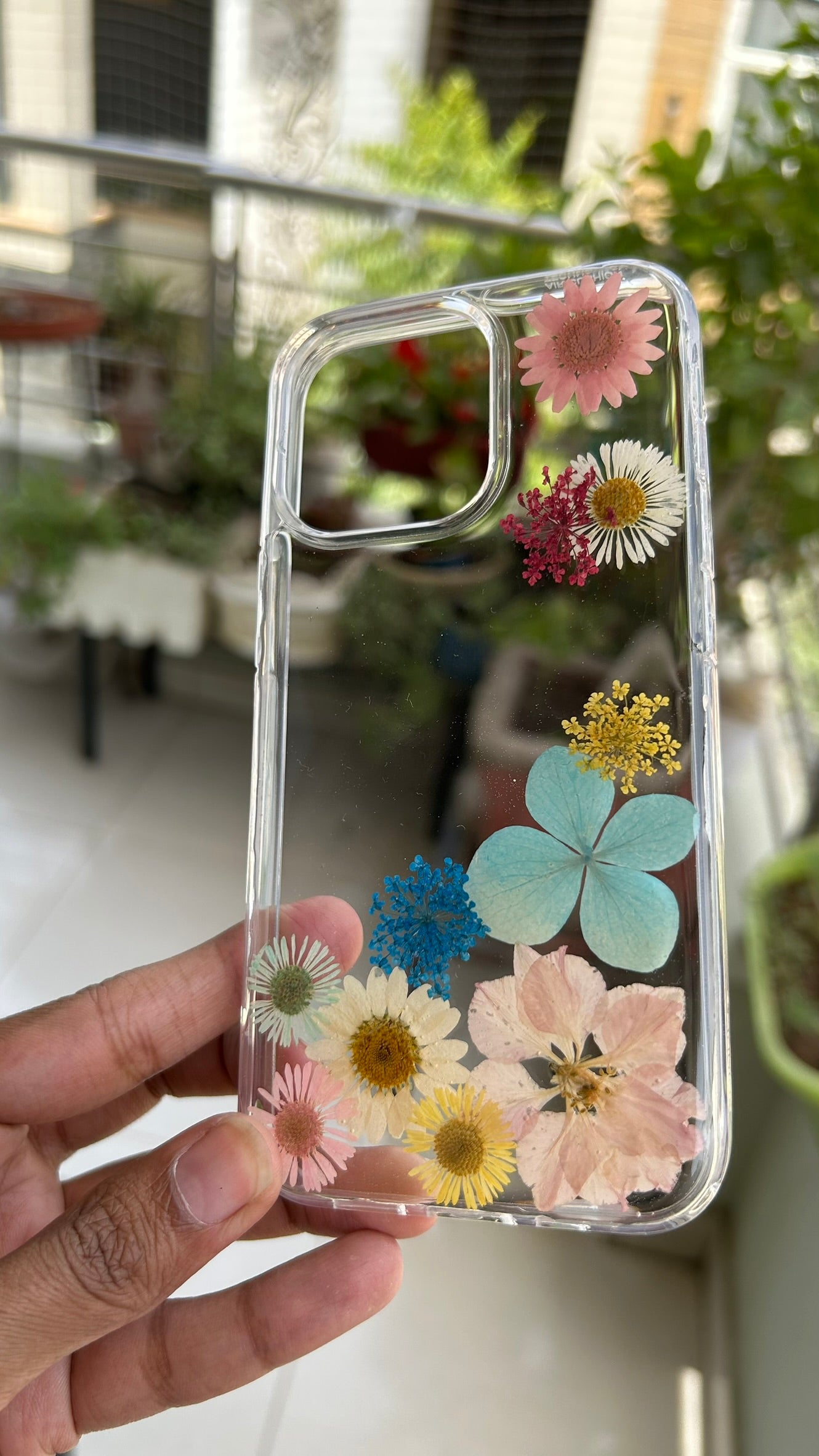 Pressed Flower Phone Case | Rainbow Mixed Flowers with Teal Hydrangea & Blue Baby's Breath in Resin | Right Bloom | Case 6