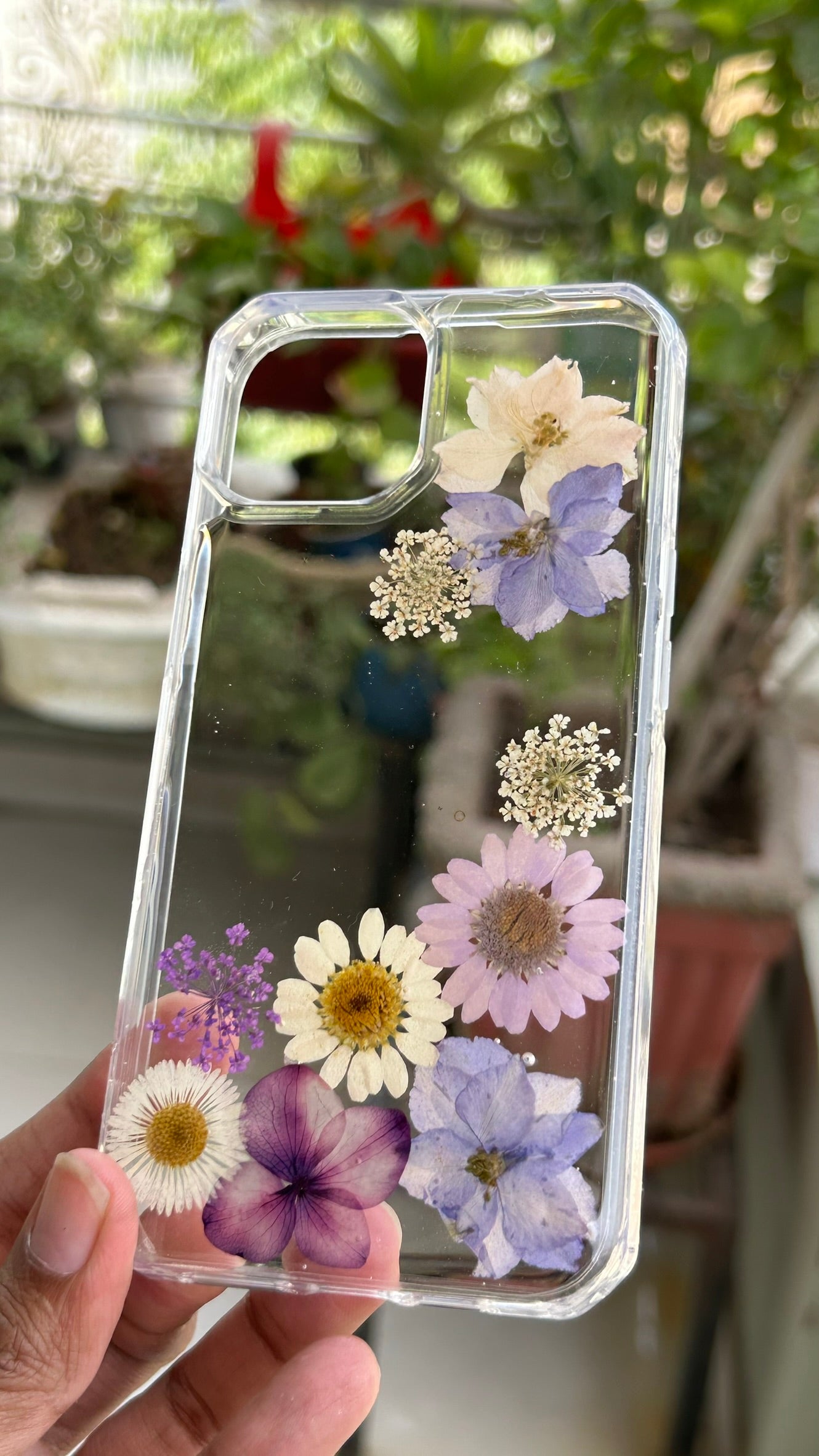 Pressed Flower Phone Case | Purple, Lavender & White Mixed Flowers with Baby's Breath in Resin | Right Bloom | Case 5