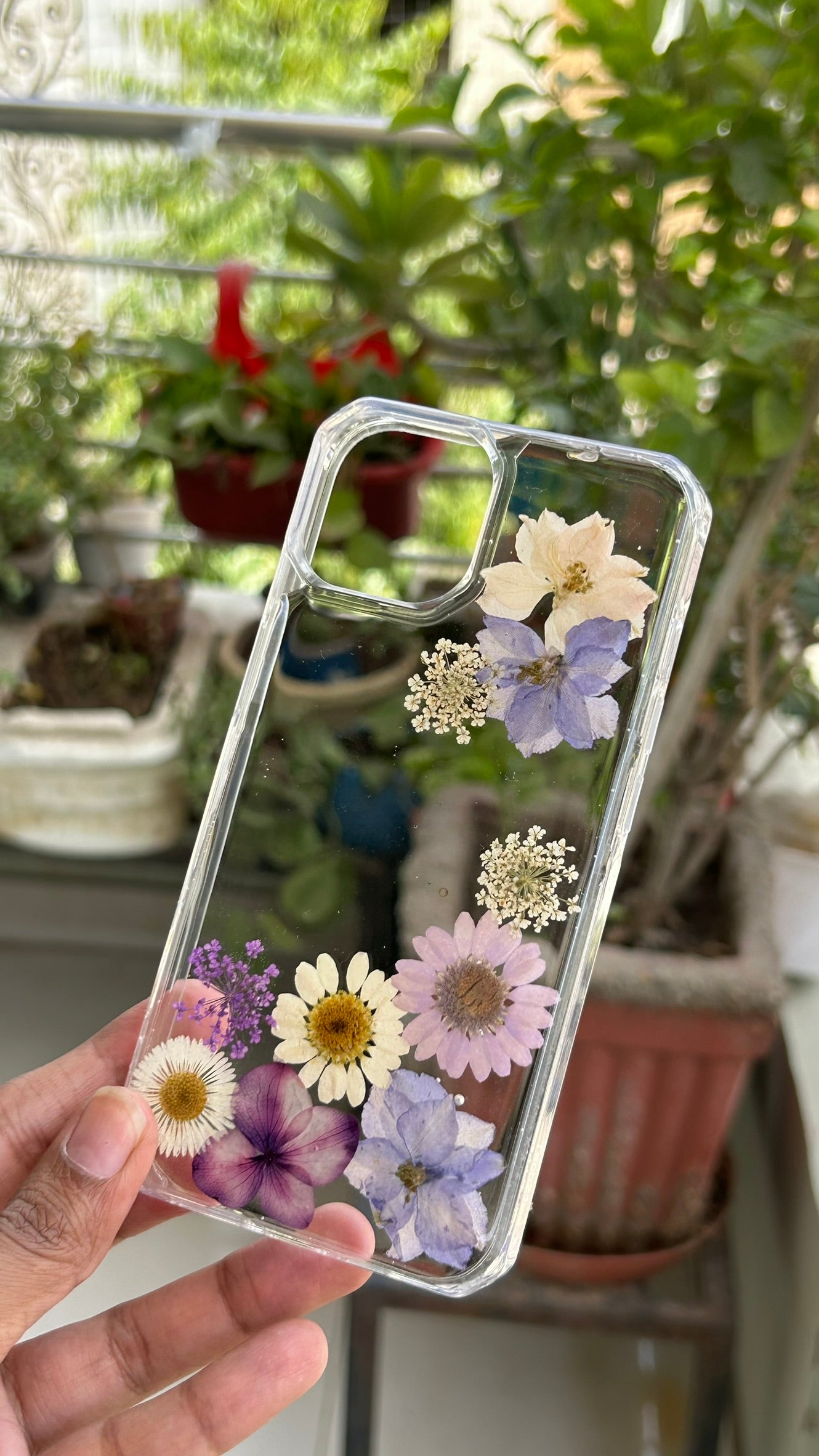 Pressed Flower Phone Case | Purple, Lavender & White Mixed Flowers with Baby's Breath in Resin | Right Bloom | Case 5