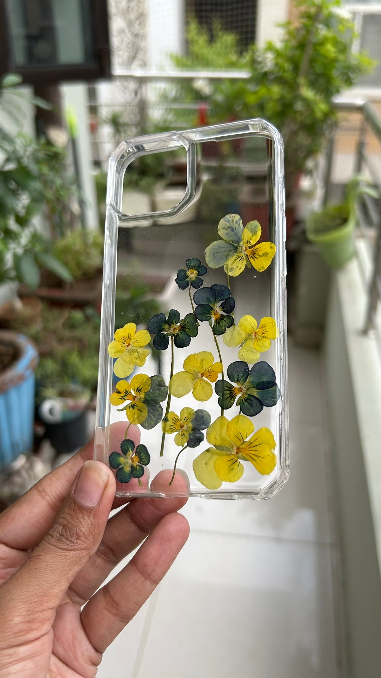 Pressed Flower Phone Case | Real Yellow Pansy Flowers in Resin | Pansy Series | Case 2