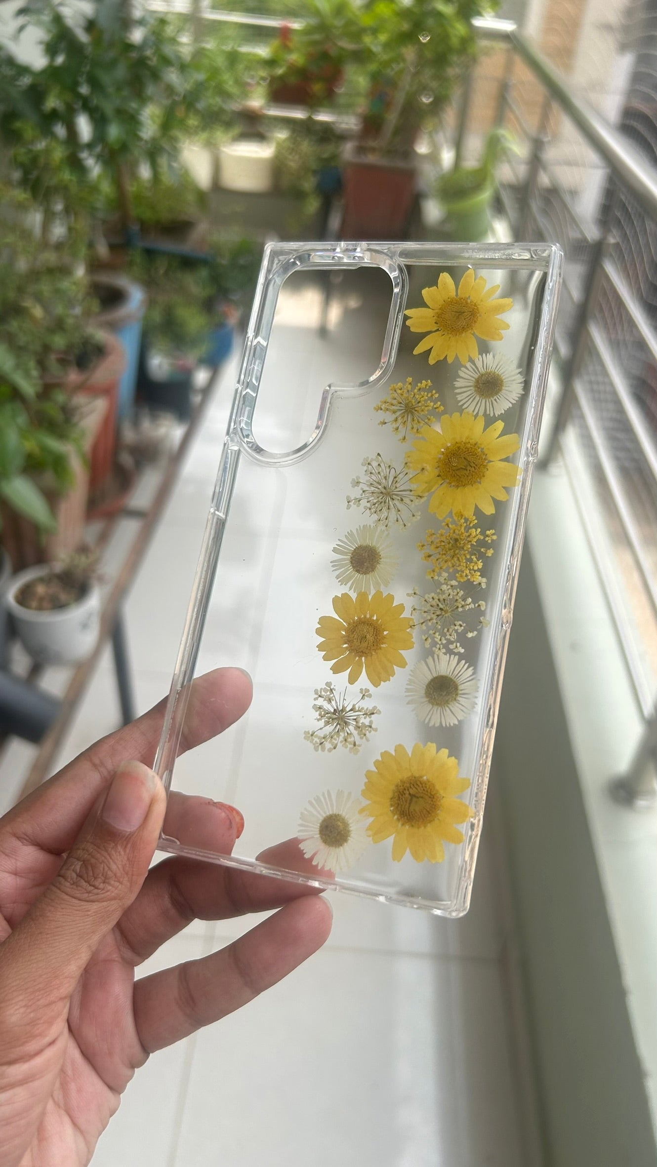 Pressed Flower Phone Case | Yellow Sunflowers & White Daisies with Yellow Baby's Breath in Resin | Straight Bloom | Case 6