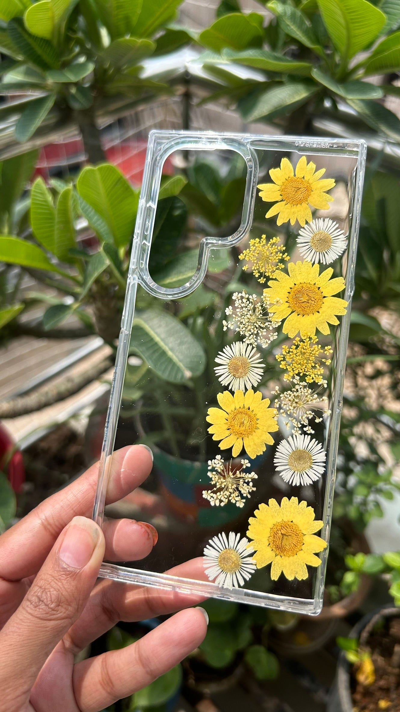 Pressed Flower Phone Case | Yellow Sunflowers & White Daisies with Yellow Baby's Breath in Resin | Straight Bloom | Case 6