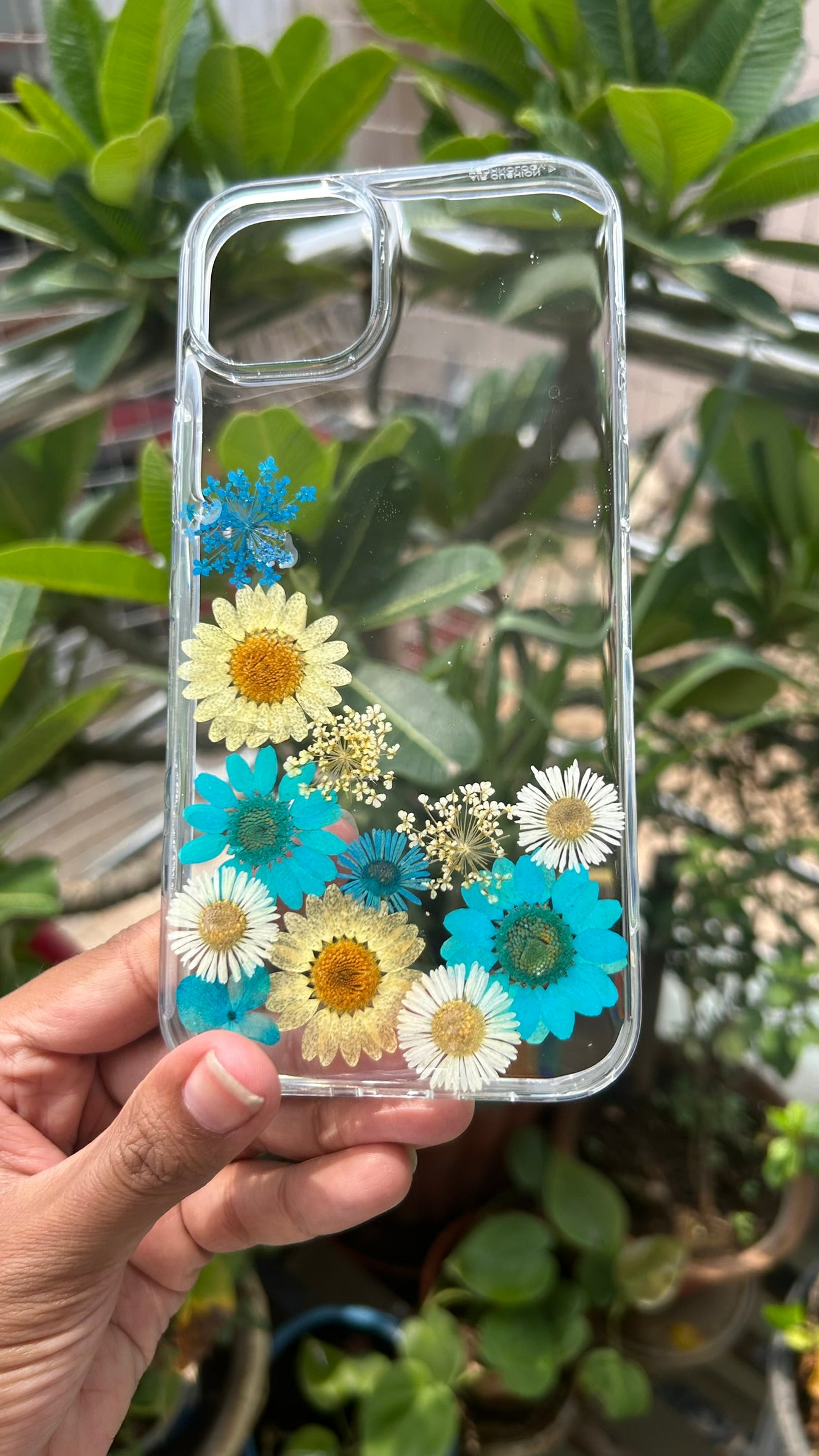 Pressed Flower Phone Case | Teal & White Daisies with Blue Baby's Breath in Resin | Left Bloom Series | Case 7