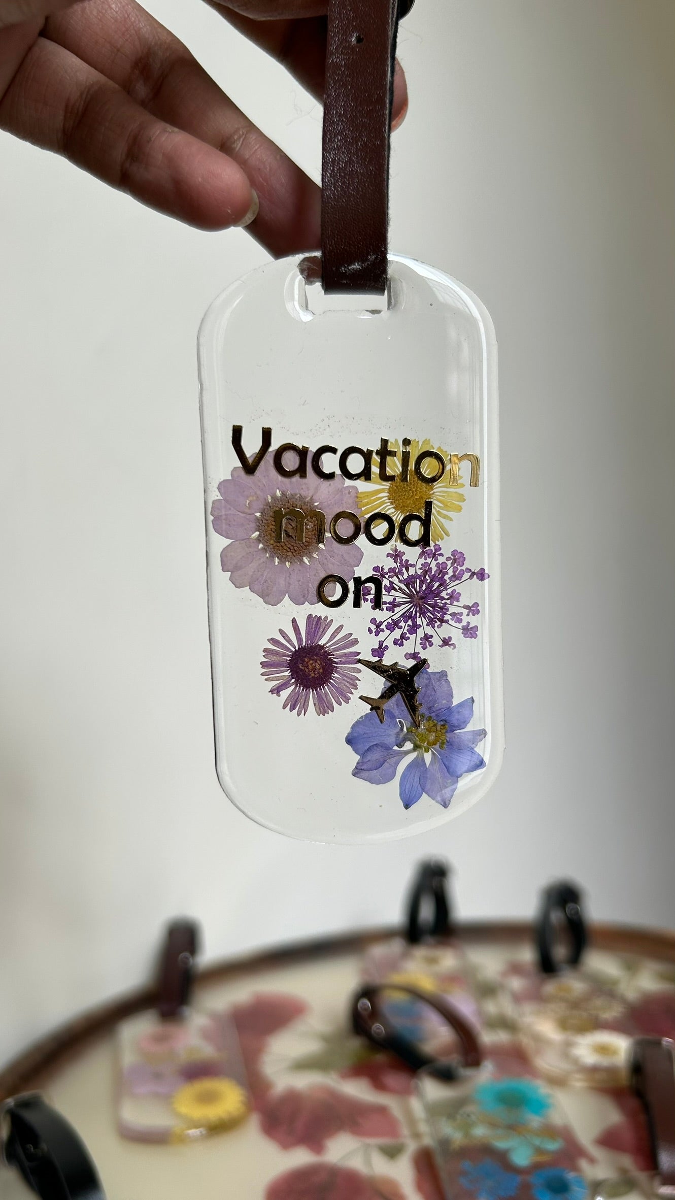 Flora Faraway Resin Luggage Tags - "Vacation Mode" | Purple Color Flower