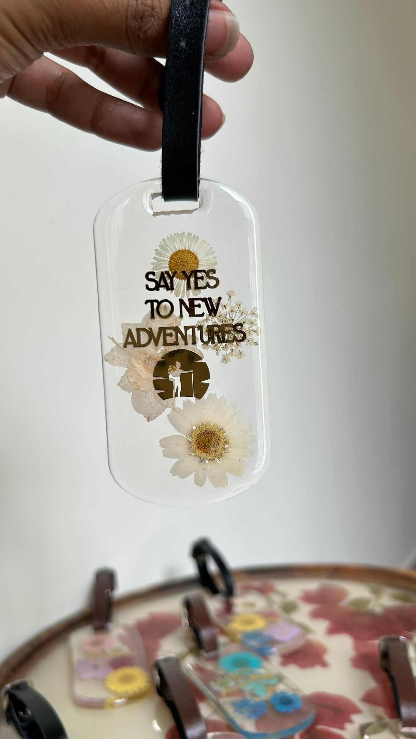 Flora Faraway Resin Luggage Tags - "Say yes to adventure" | White Flower