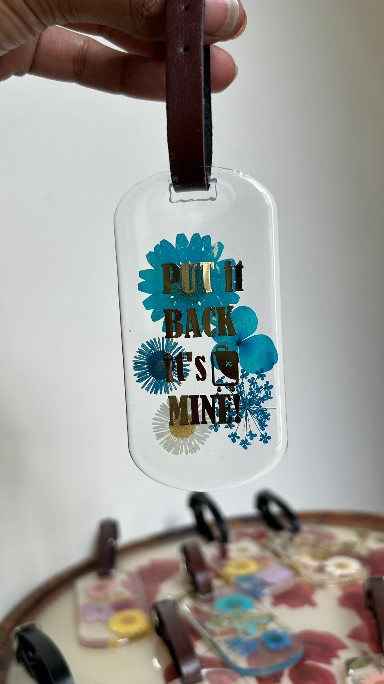 Flora Faraway Resin Luggage Tags - "Put it back it's mine" |Blue Color Flower