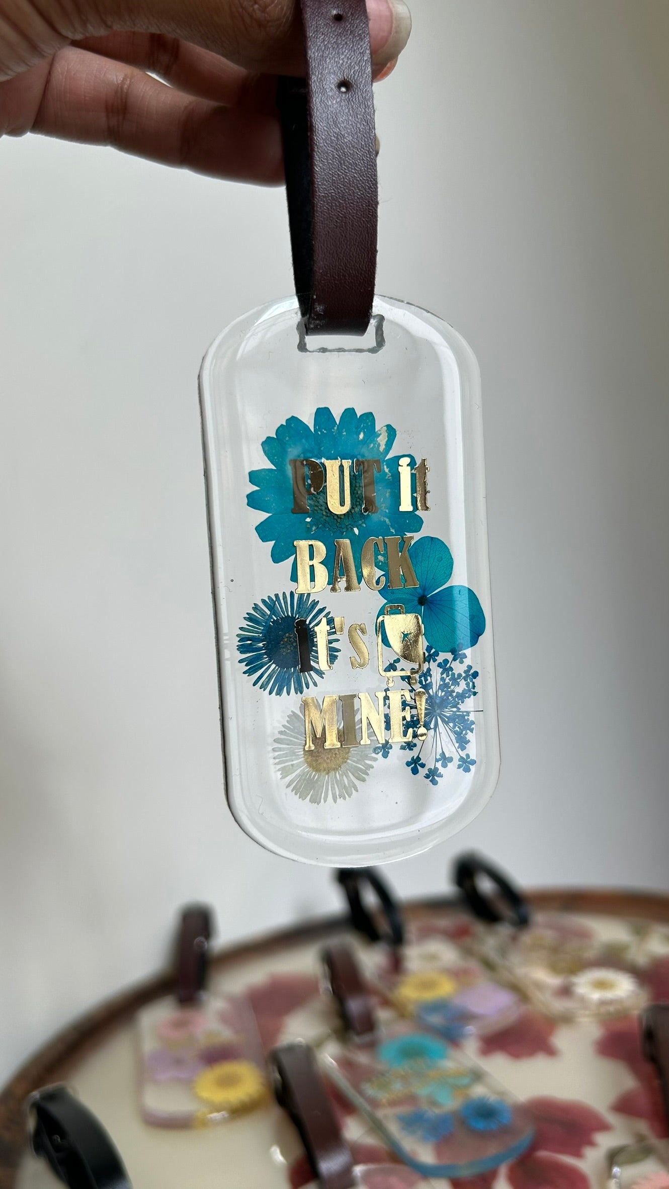 Flora Faraway Resin Luggage Tags - "Put it back it's mine" |Blue Color Flower