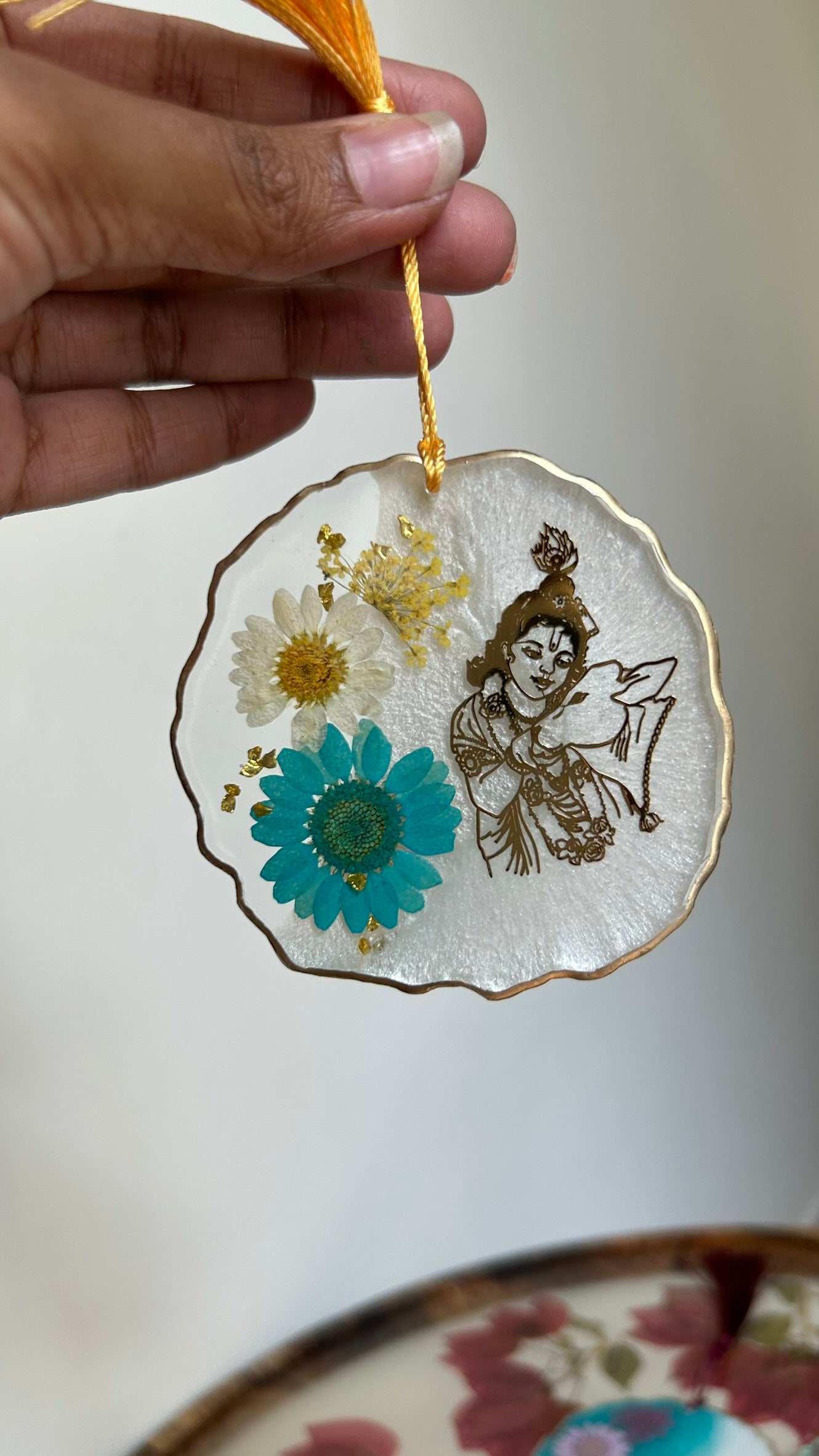 BloomDrop Car Hanging - Lord Krishna | Pearl White