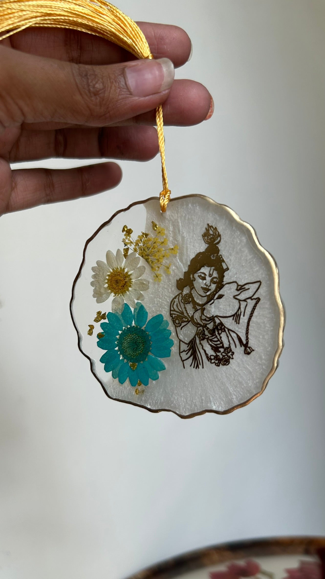 BloomDrop Car Hanging - Lord Krishna | Pearl White